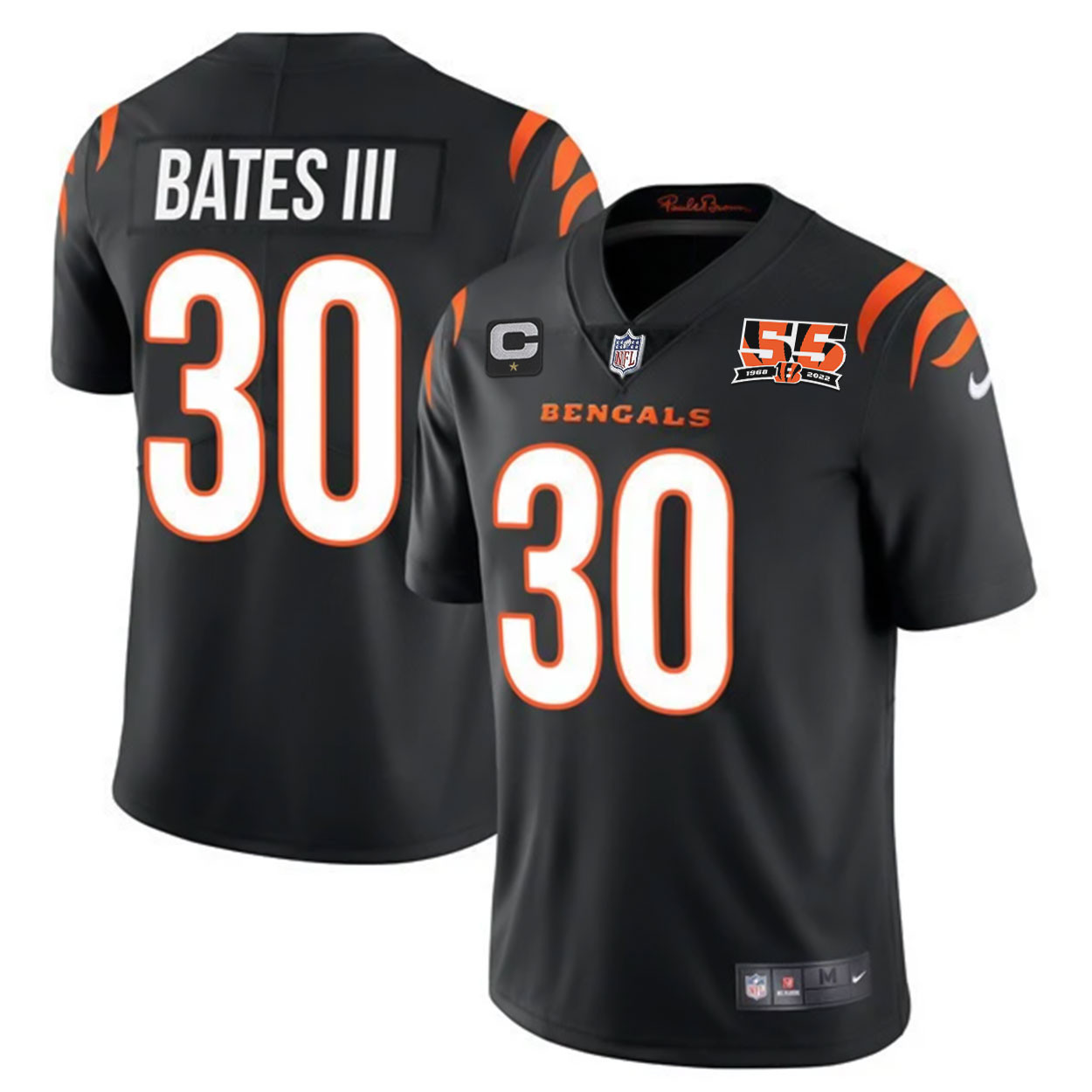 Jessie Bates III Men's Cincinnati Bengals 55th 1968 - 2022 Anniversary Patch Player Vapor Limited Black Jersey - All Stitched 