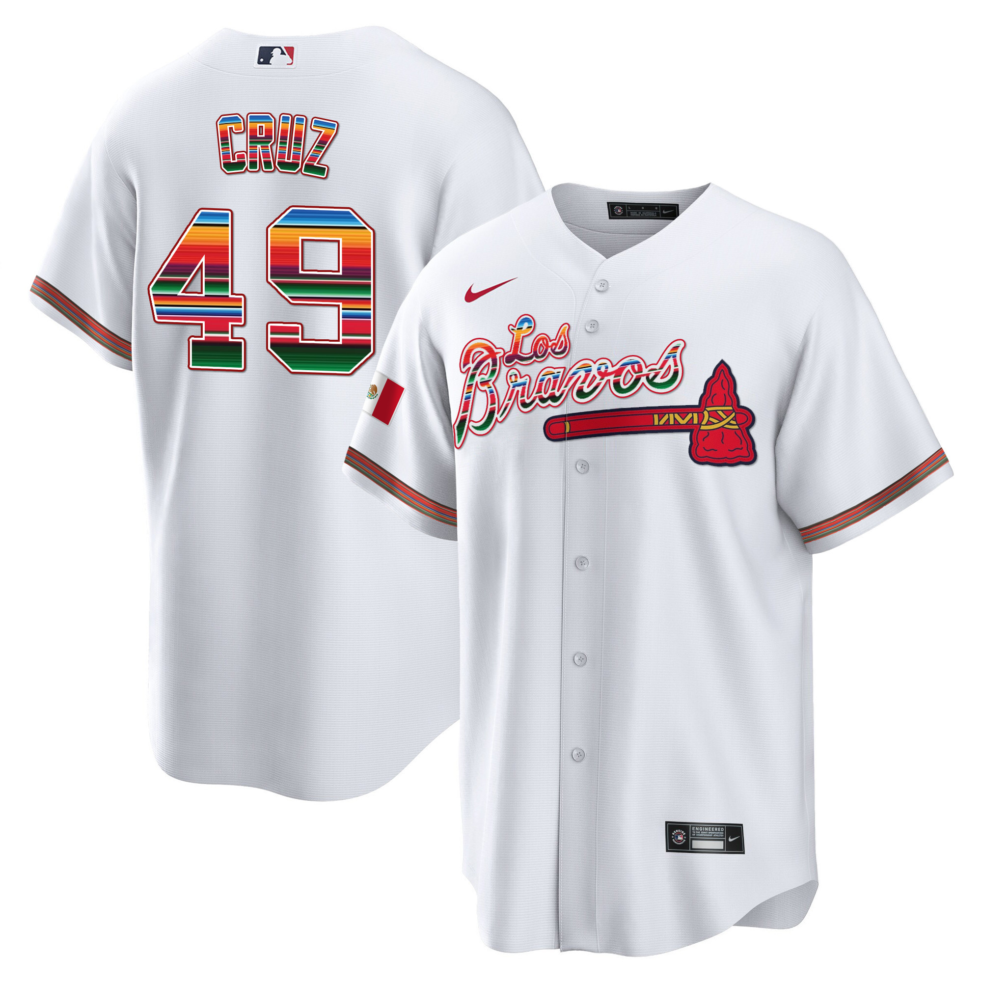 Jesus Cruz Men's Atlanta Braves Los Bravos Mexico White Jersey - All Stitched