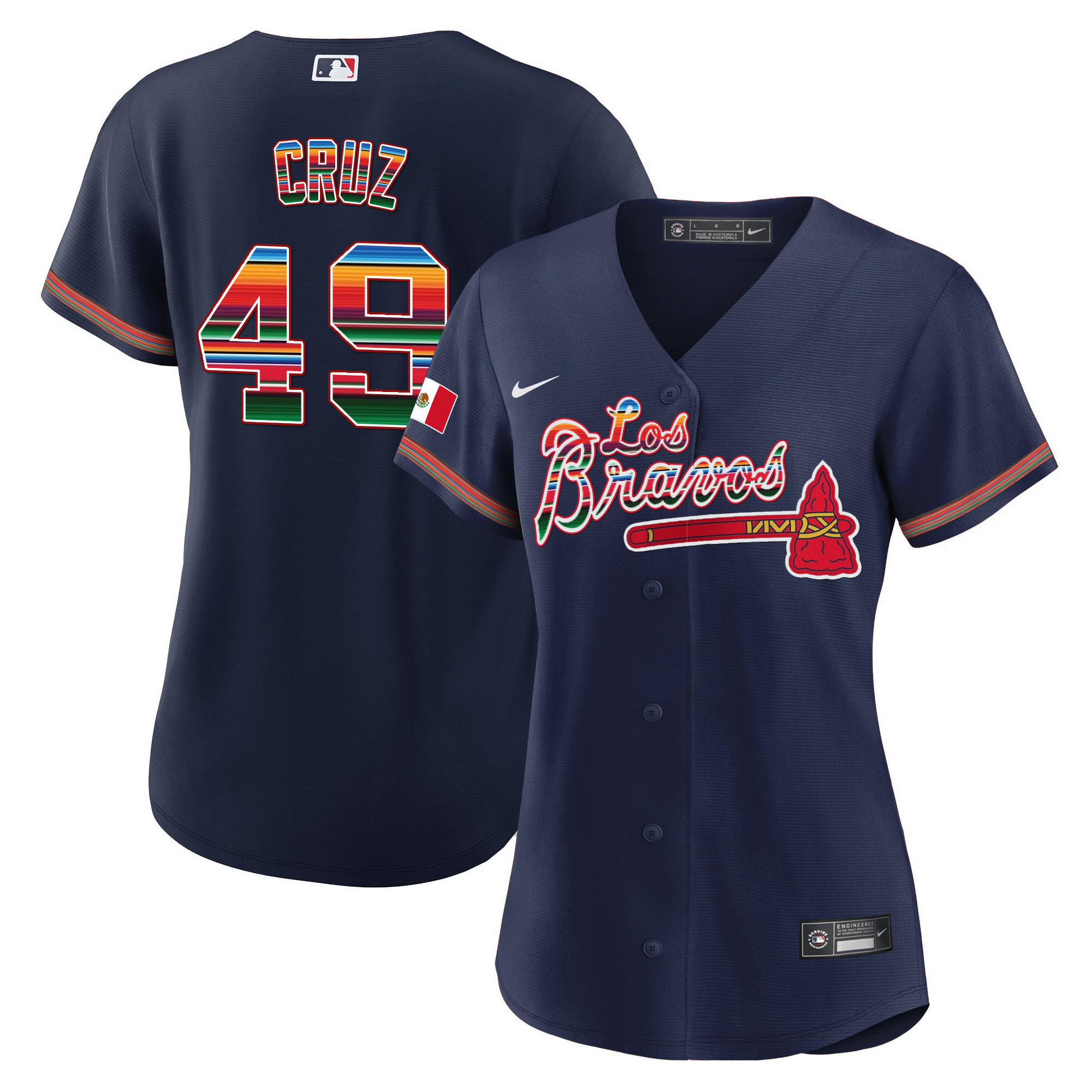 Jesus Cruz Women's Atlanta Braves Los Bravos Mexico Navy Jersey - All Stitched