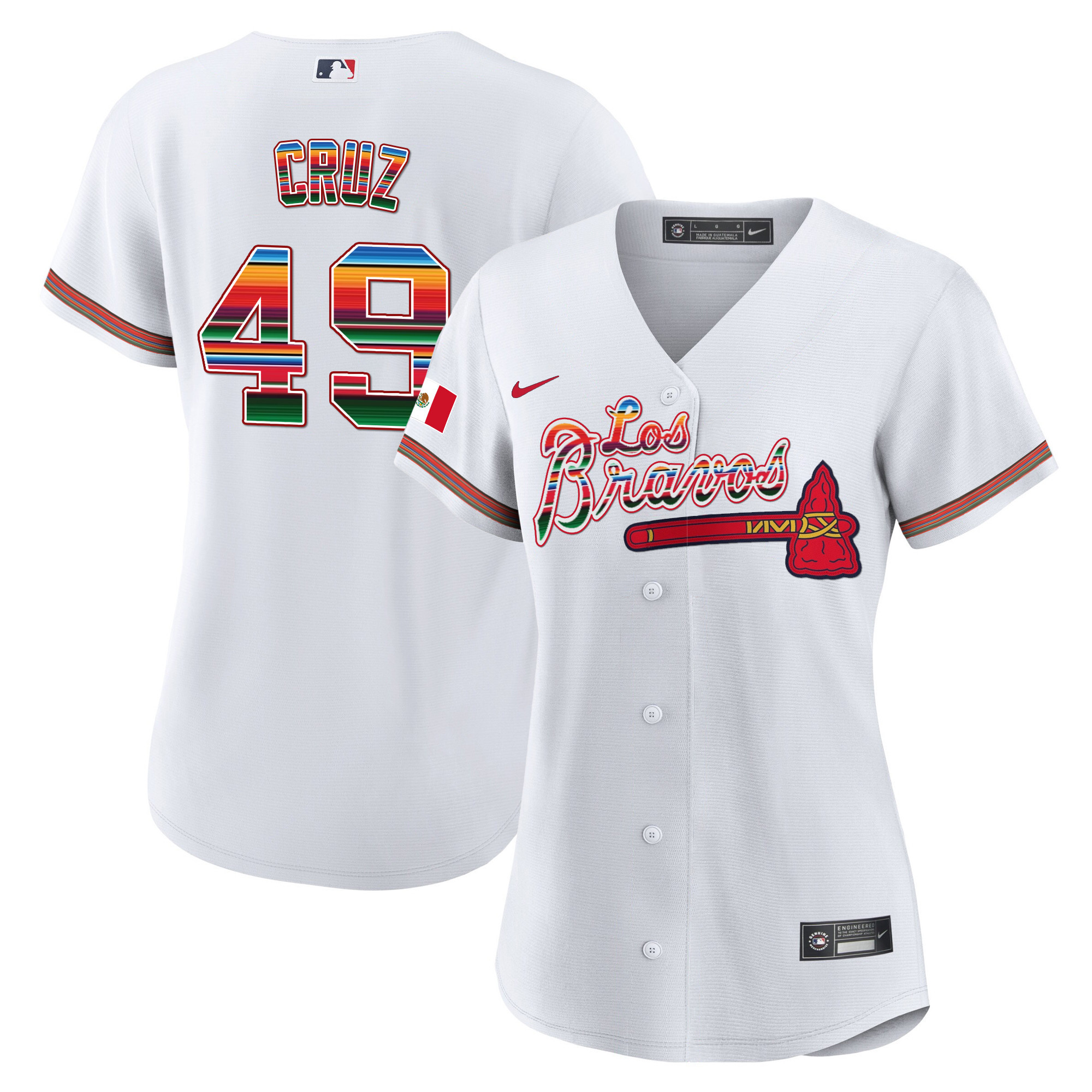 Jesus Cruz Women's Atlanta Braves Los Bravos Mexico White Jersey - All Stitched
