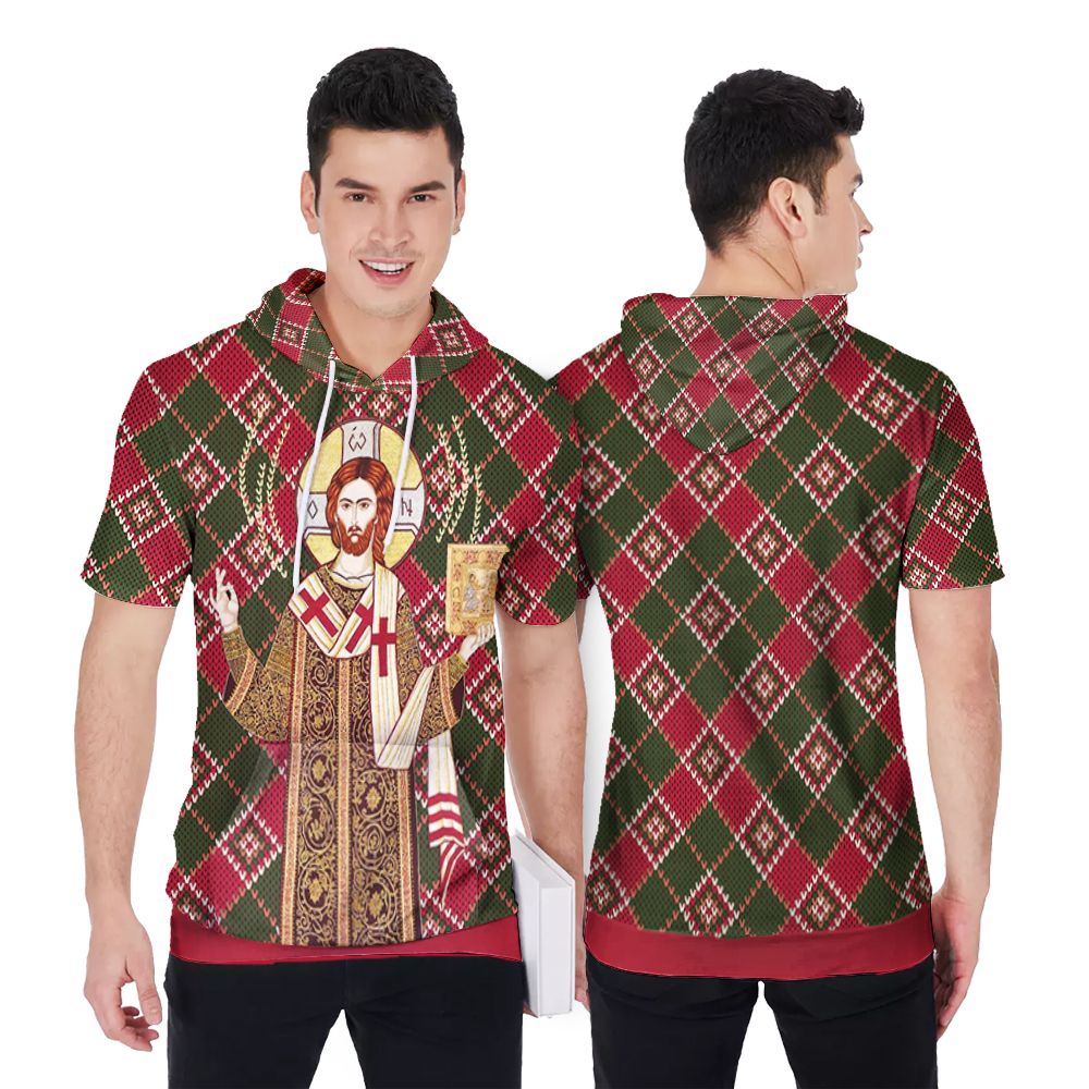Jesus Holding Holy Bible Christmas Style 3D Printed Gift For God Lovers Short Sleeve Hoodie