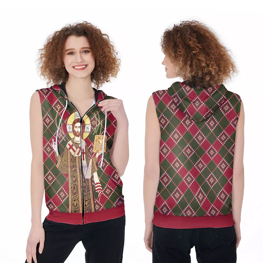 Jesus Holding Holy Bible Christmas Style 3D Printed Gift For God Lovers Zip Sleeveless Hoodie