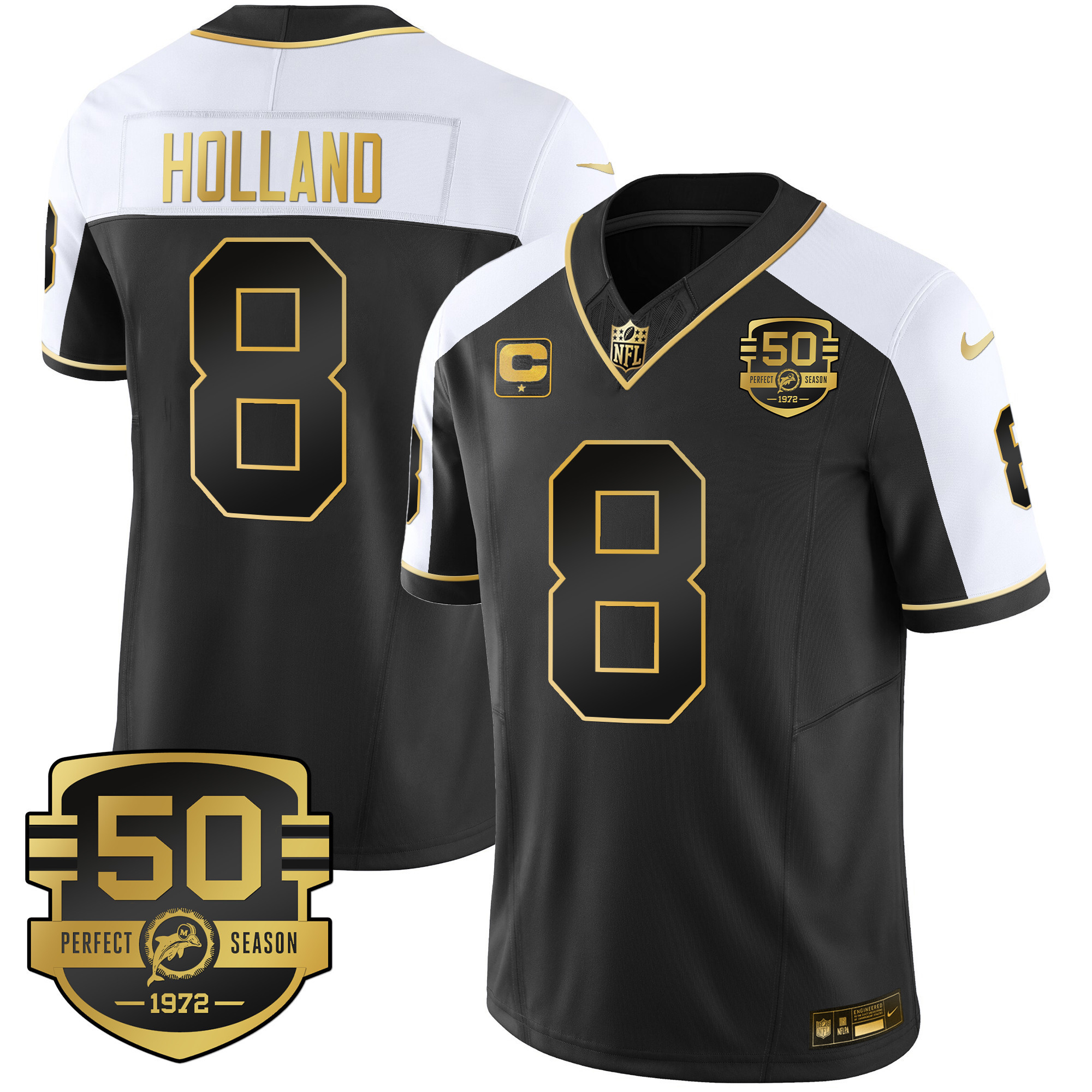 Jevon Holland Men's Miami Dolphins Throwback Gold Vapor Alternate Jersey - All Stitched 