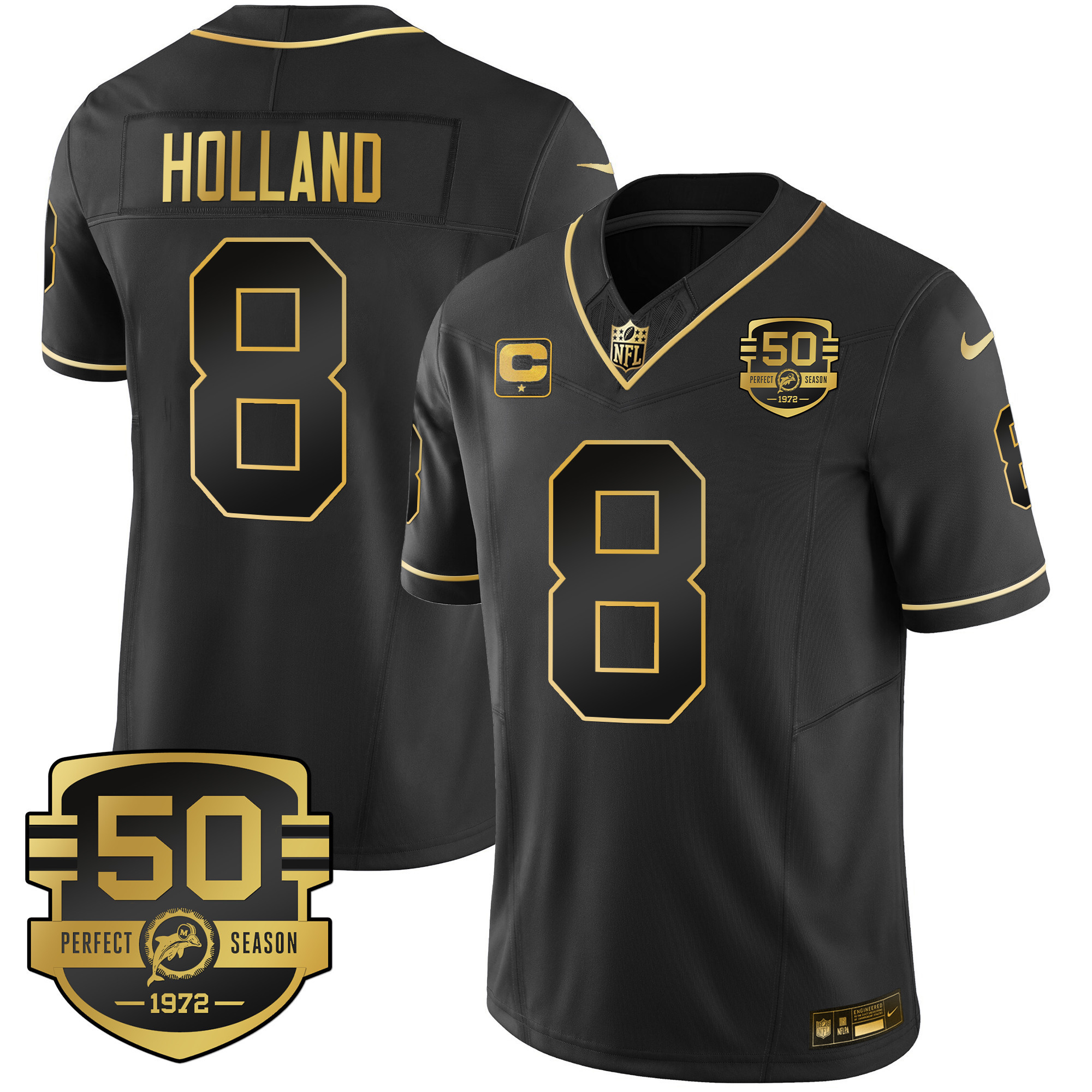 Jevon Holland Men's Miami Dolphins Throwback Gold Vapor Black Gold Jersey - All Stitched 