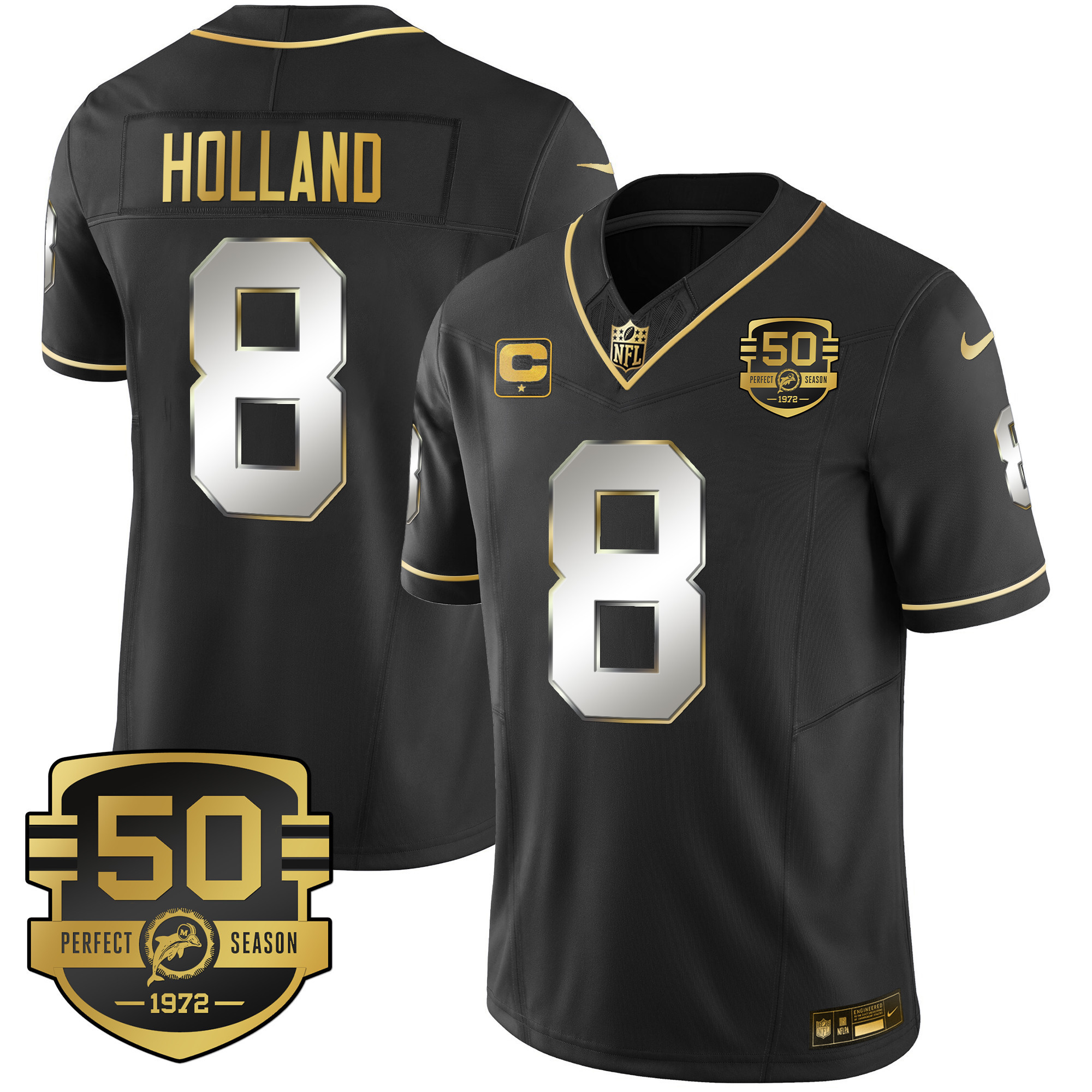Jevon Holland Men's Miami Dolphins Throwback Gold Vapor Black Limited Jersey - All Stitched 