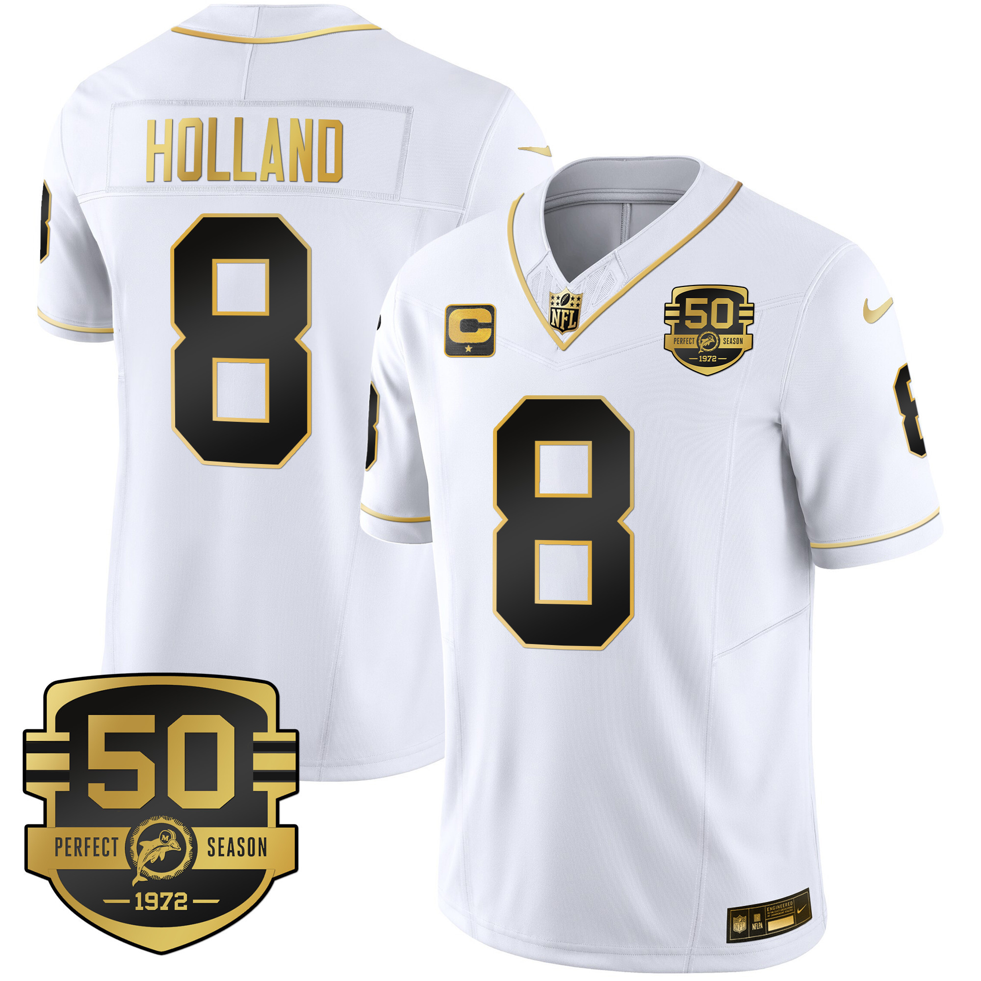 Jevon Holland Men's Miami Dolphins Throwback Gold Vapor White Gold Jersey - All Stitched 