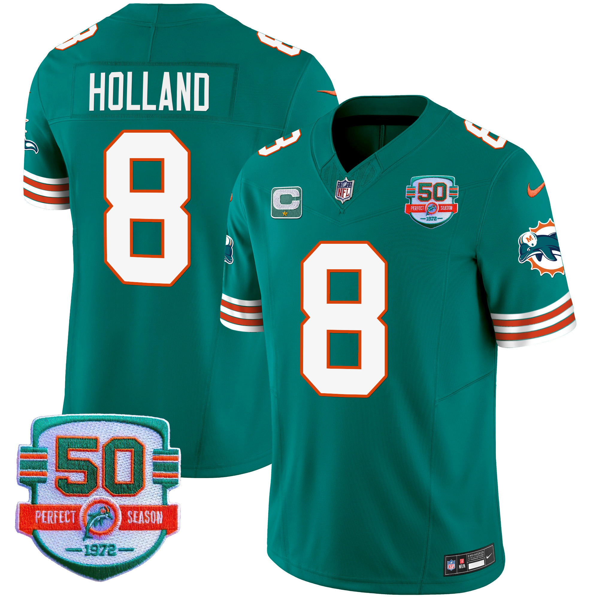 Jevon Holland Men's Miami Dolphins Throwback Vapor Aqua Jersey - All Stitched 