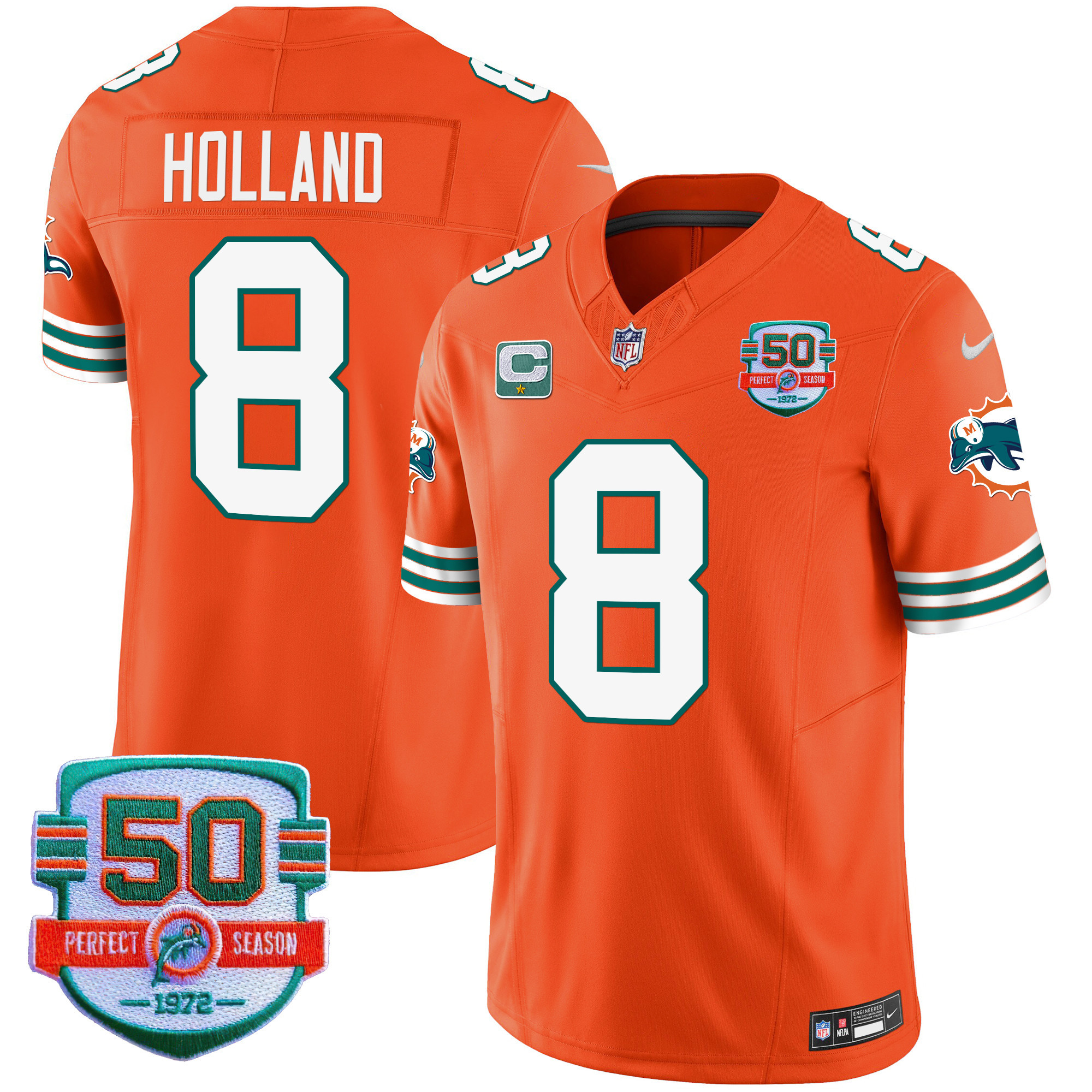 Jevon Holland Men's Miami Dolphins Throwback Vapor Orange Jersey - All Stitched 