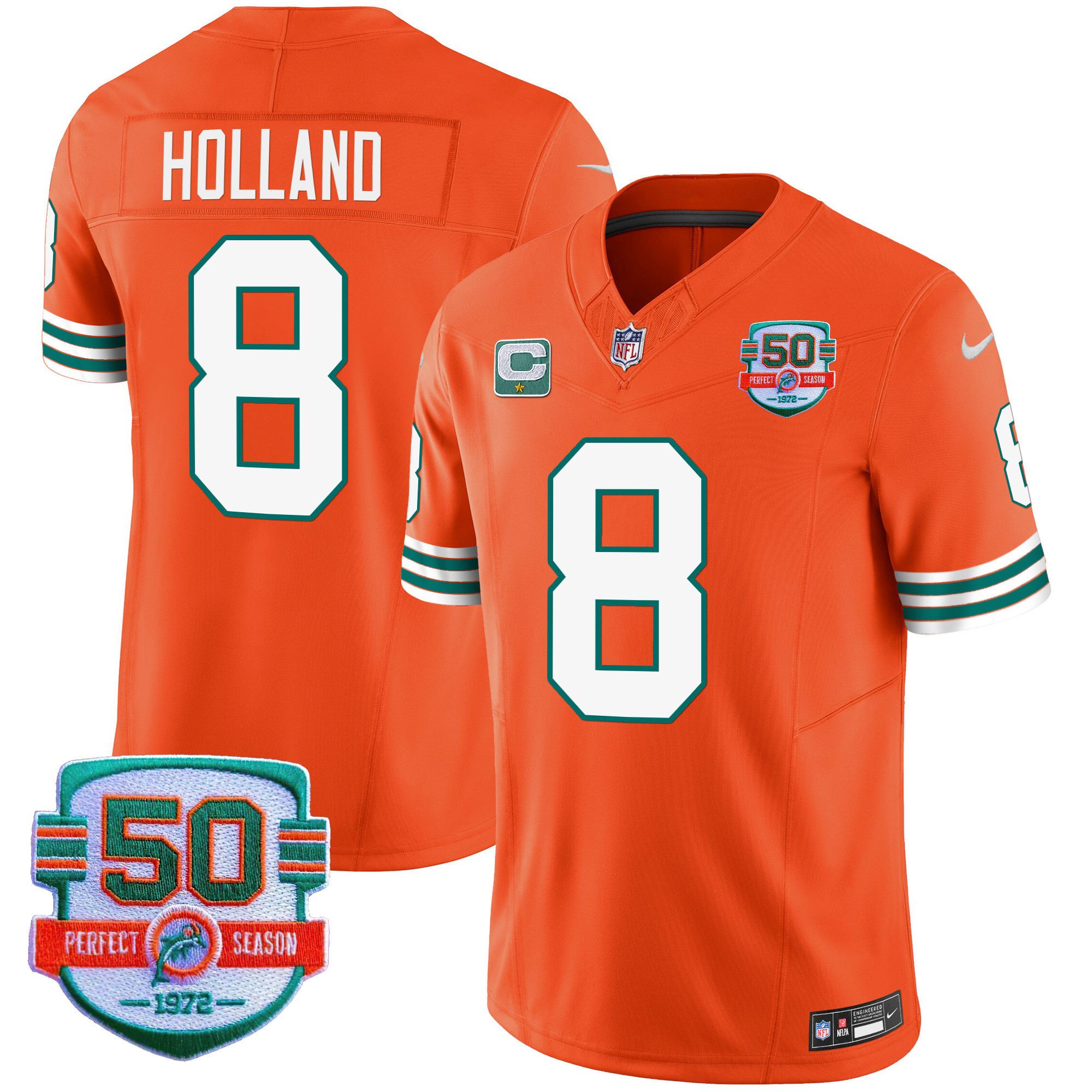 Jevon Holland Men's Miami Dolphins Throwback Vapor Orange Jersey - All Stitched 