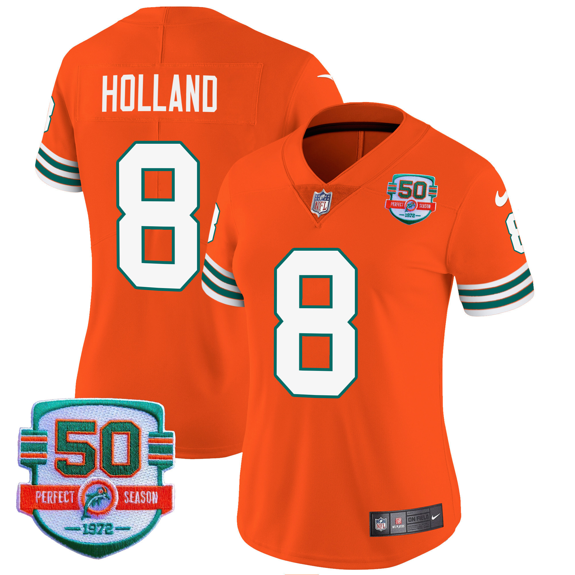 Jevon Holland Women's Miami Dolphins Throwback Vapor Orange Jersey - All Stitched 