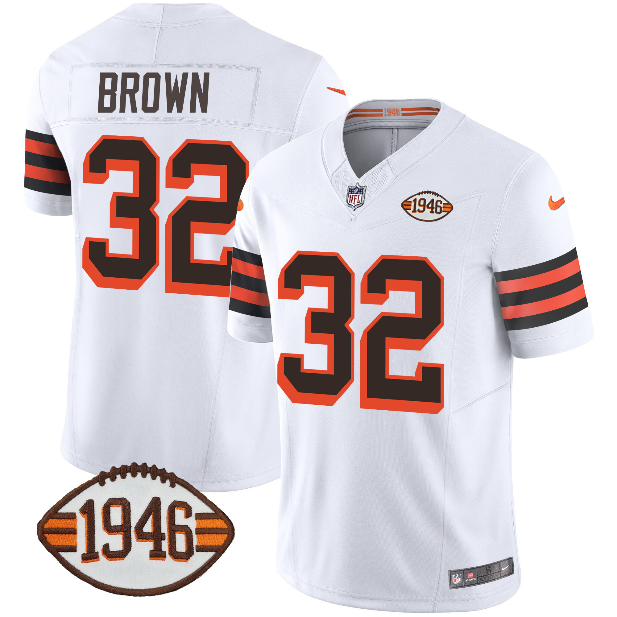 Jim Brown Men's Cleveland Browns 1946 75th Anniversary Patch 1946 White Jersey - All Stitched