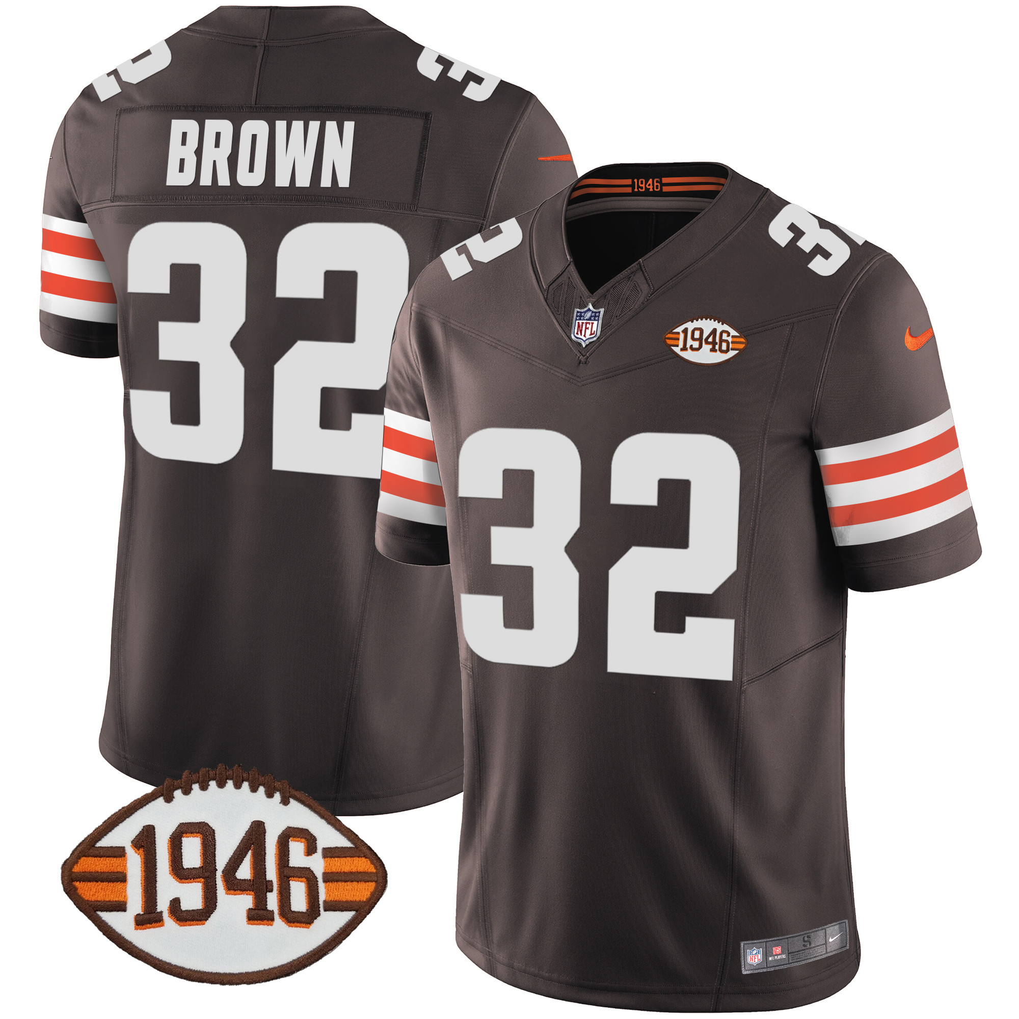 Jim Brown Men's Cleveland Browns 1946 75th Anniversary Patch Jersey - All Stitched