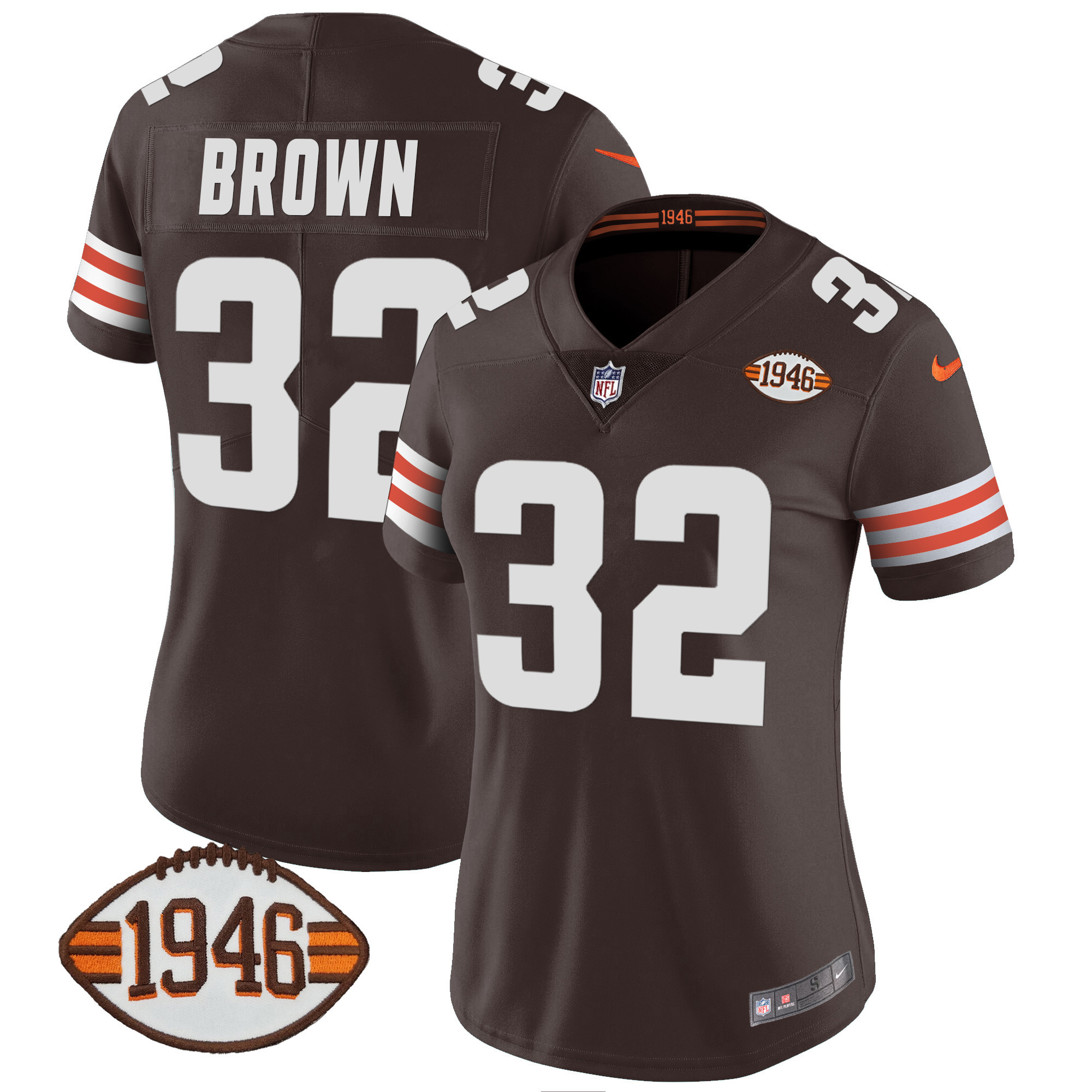 Jim Brown Women's Cleveland Browns 1946 75th Anniversary Patch Jersey - All Stitched