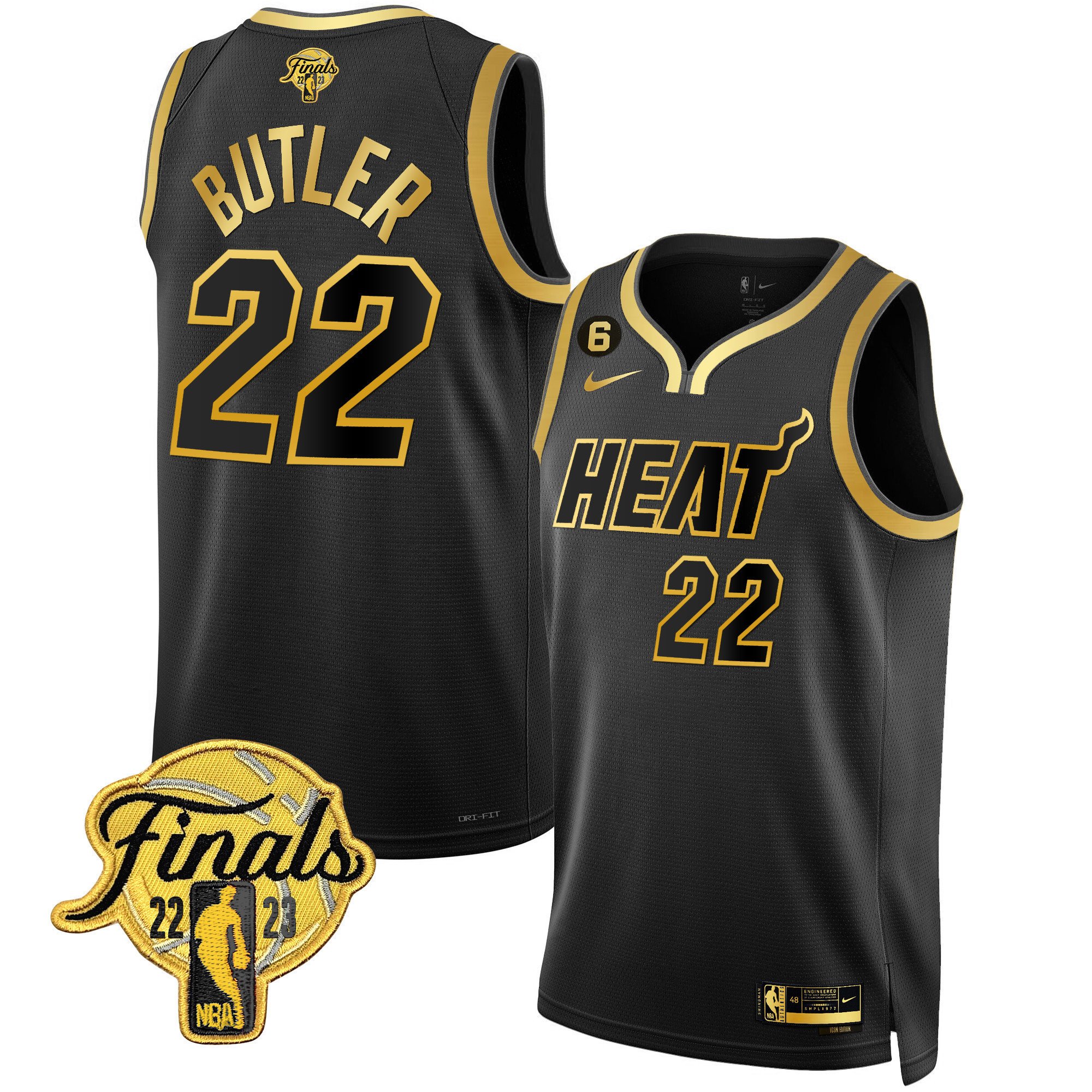 Jimmy Butler Men's Miami Heat 2023 Finals Patch Collection Black Gold Jersey - All Stitched