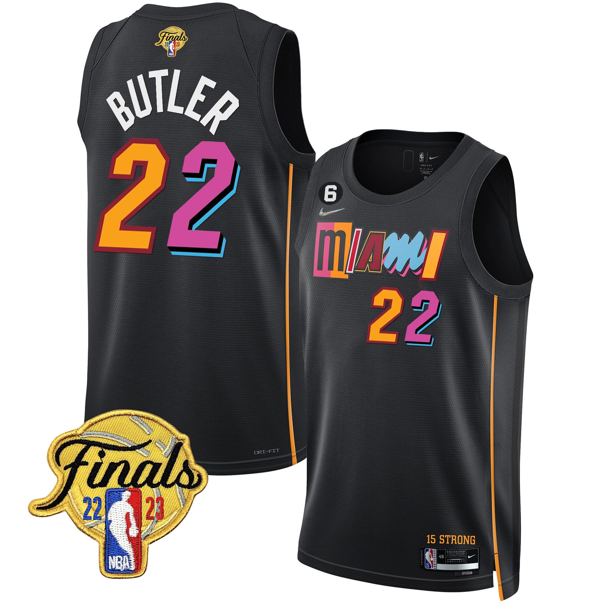 Jimmy Butler Men's Miami Heat 2023 Finals Patch Collection V2 City Black Jersey - All Stitched