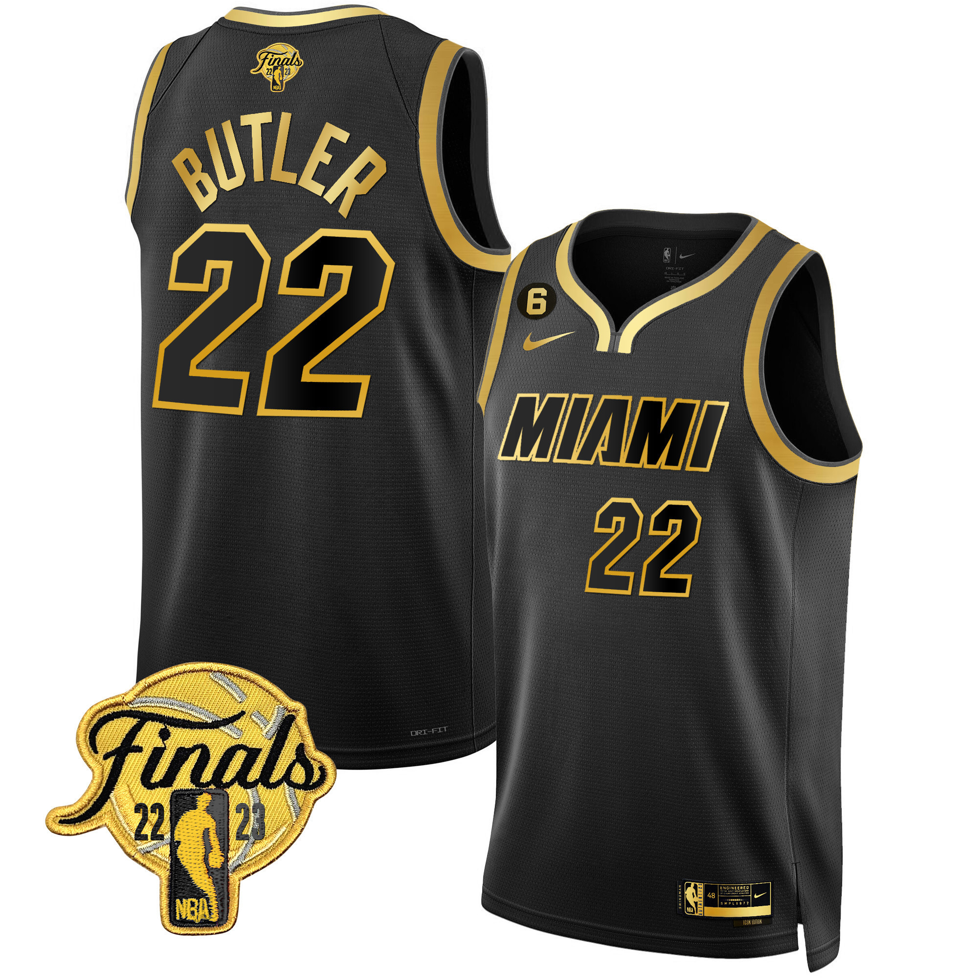 Jimmy Butler Men's Miami Heat 2023 Finals Patch Collection V4 Black Gold Jersey - All Stitched