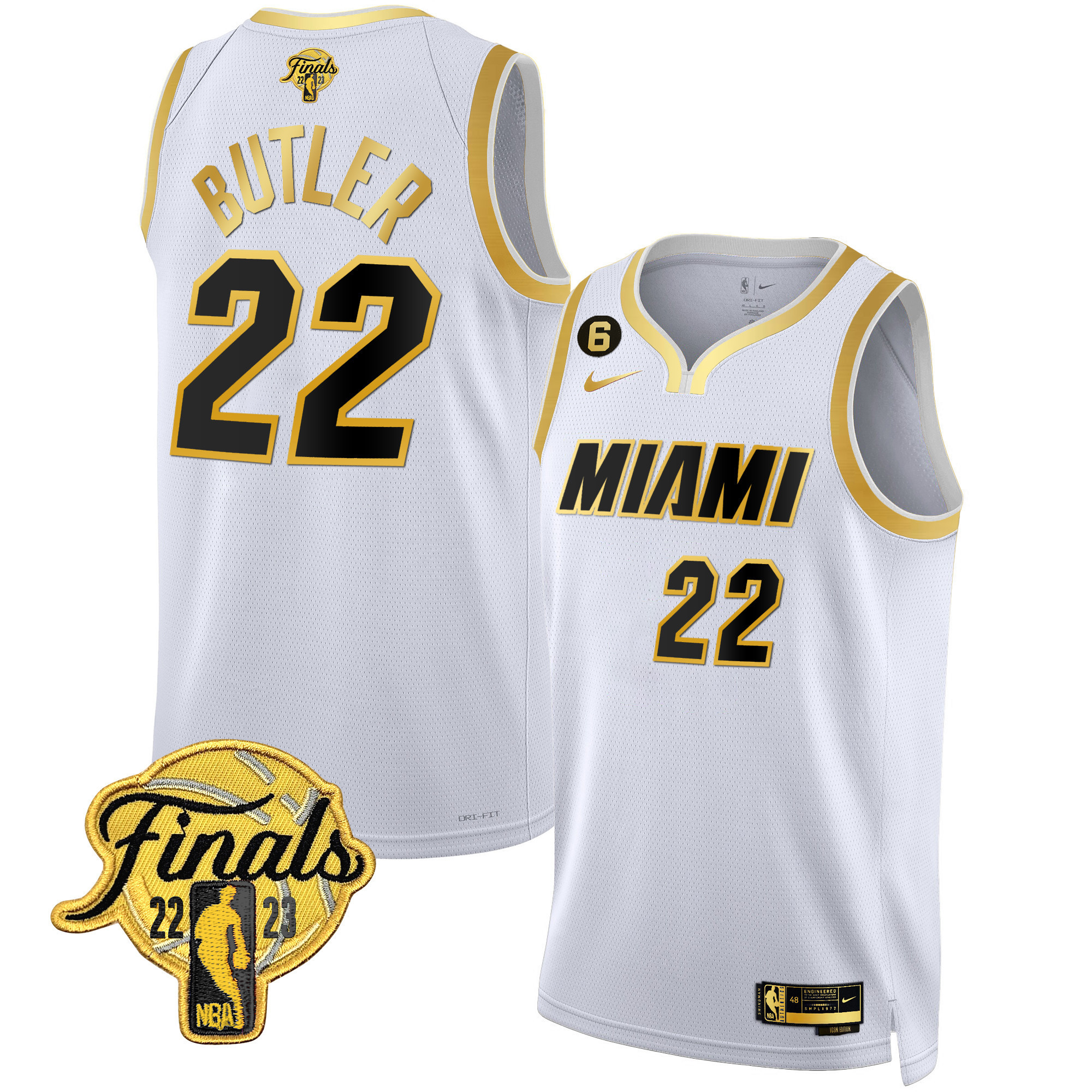 Jimmy Butler Men's Miami Heat 2023 Finals Patch Collection V4 White Gold Jersey - All Stitched