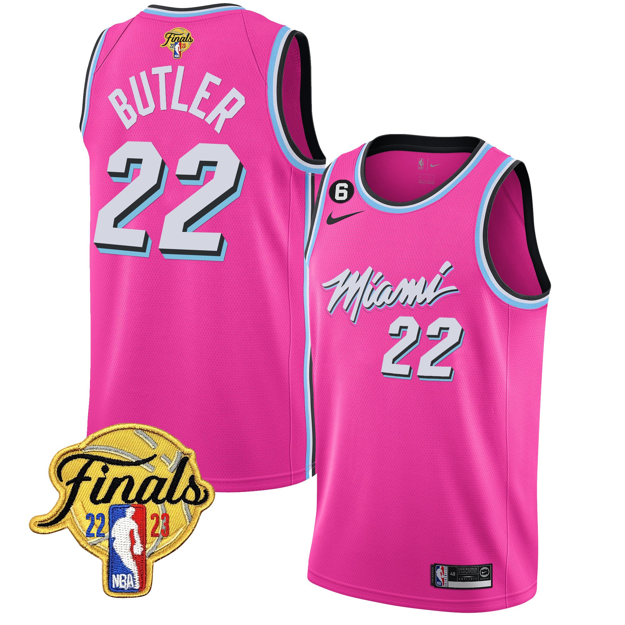 Jimmy Butler Men's Miami Heat 2023 Finals Patch Collection V5 Pink Jersey - All Stitched