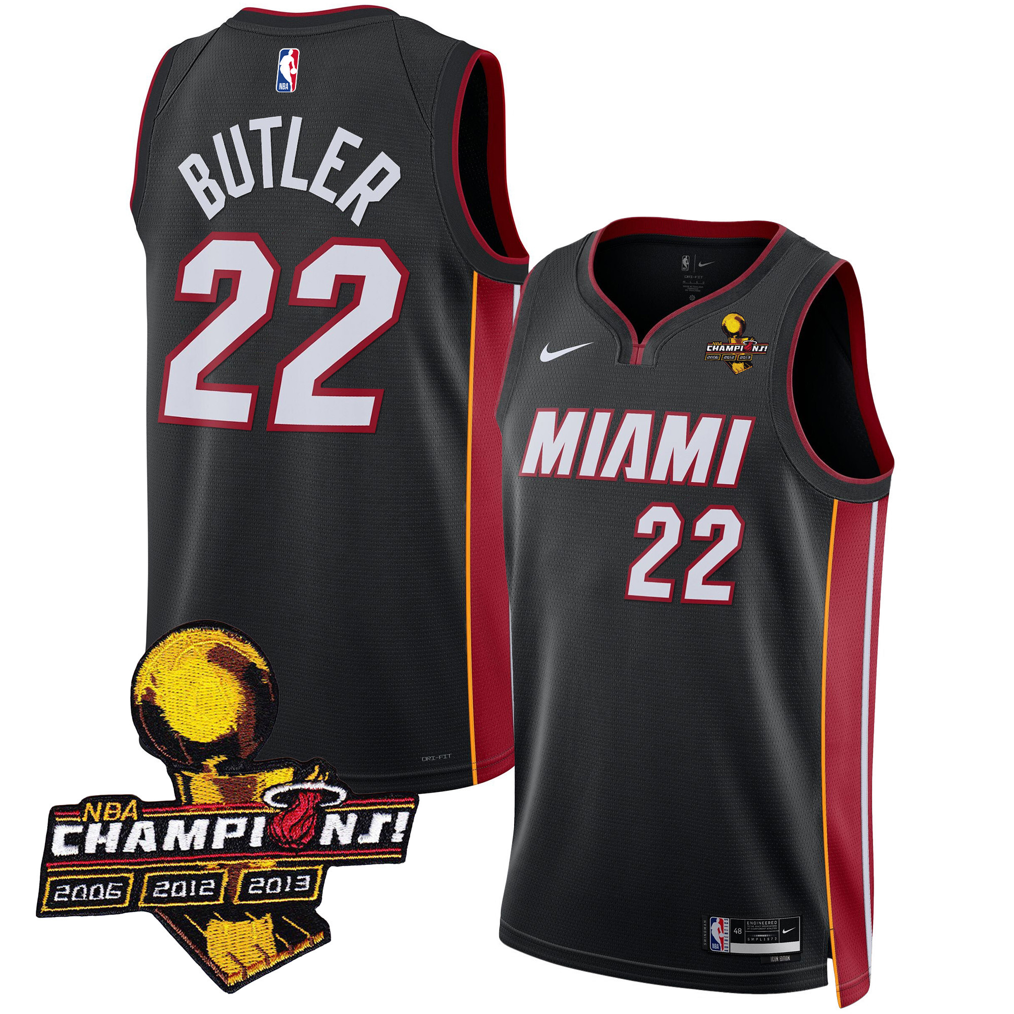 Jimmy Butler Men's Miami Heat 3-Time Champions Patch Collection Icon Jersey - All Stitched