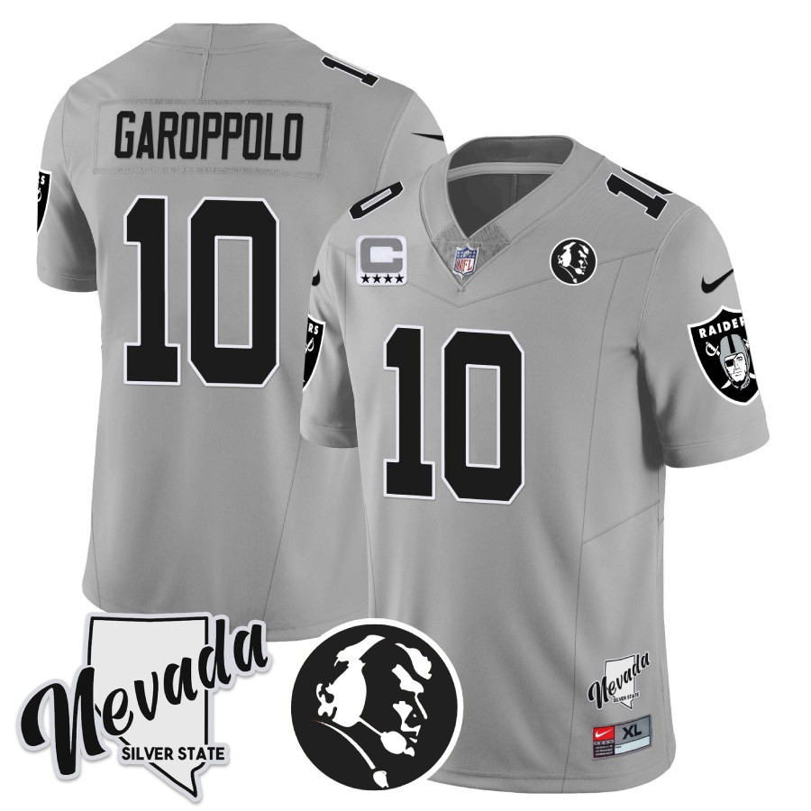 Jimmy Garoppolo Men's Las Vegas Raiders John Madden Honoring & Nevada Silver State Patch Vapor Silver Jersey - All Stitched 