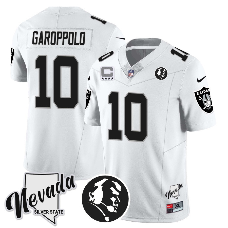 Jimmy Garoppolo Men's Las Vegas Raiders John Madden Honoring & Nevada Silver State Patch Vapor White Jersey - All Stitched 