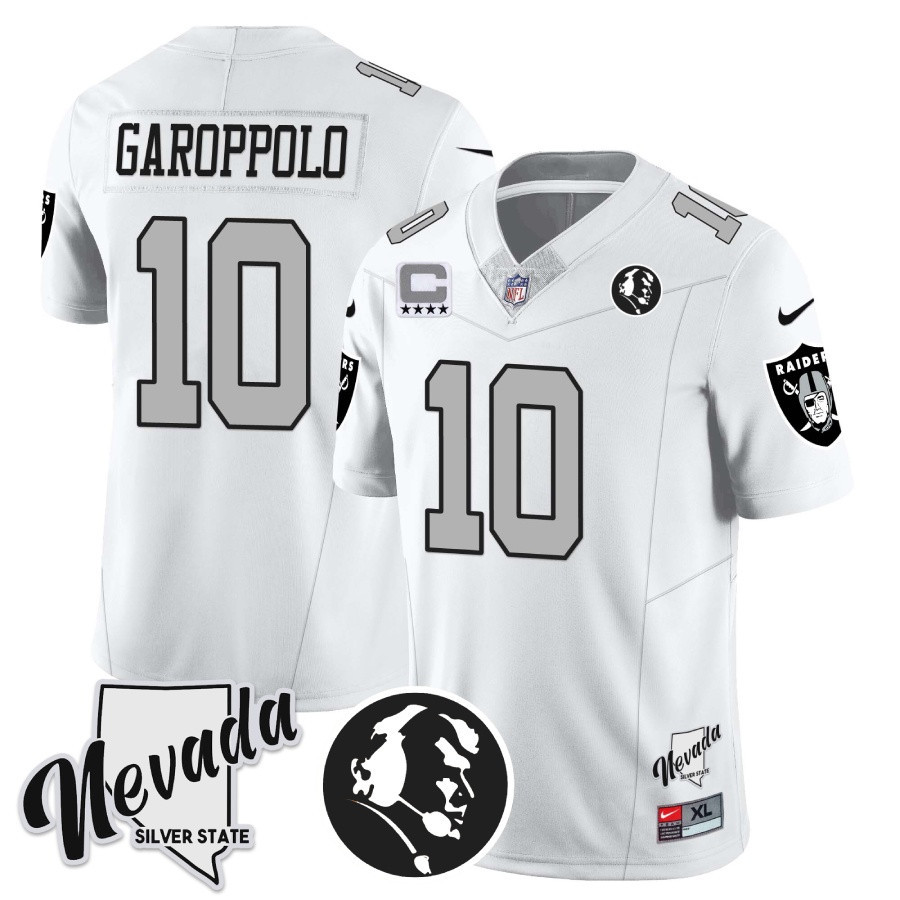 Jimmy Garoppolo Men's Las Vegas Raiders John Madden Honoring & Nevada Silver State Patch Vapor White Silver Jersey - All Stitched 