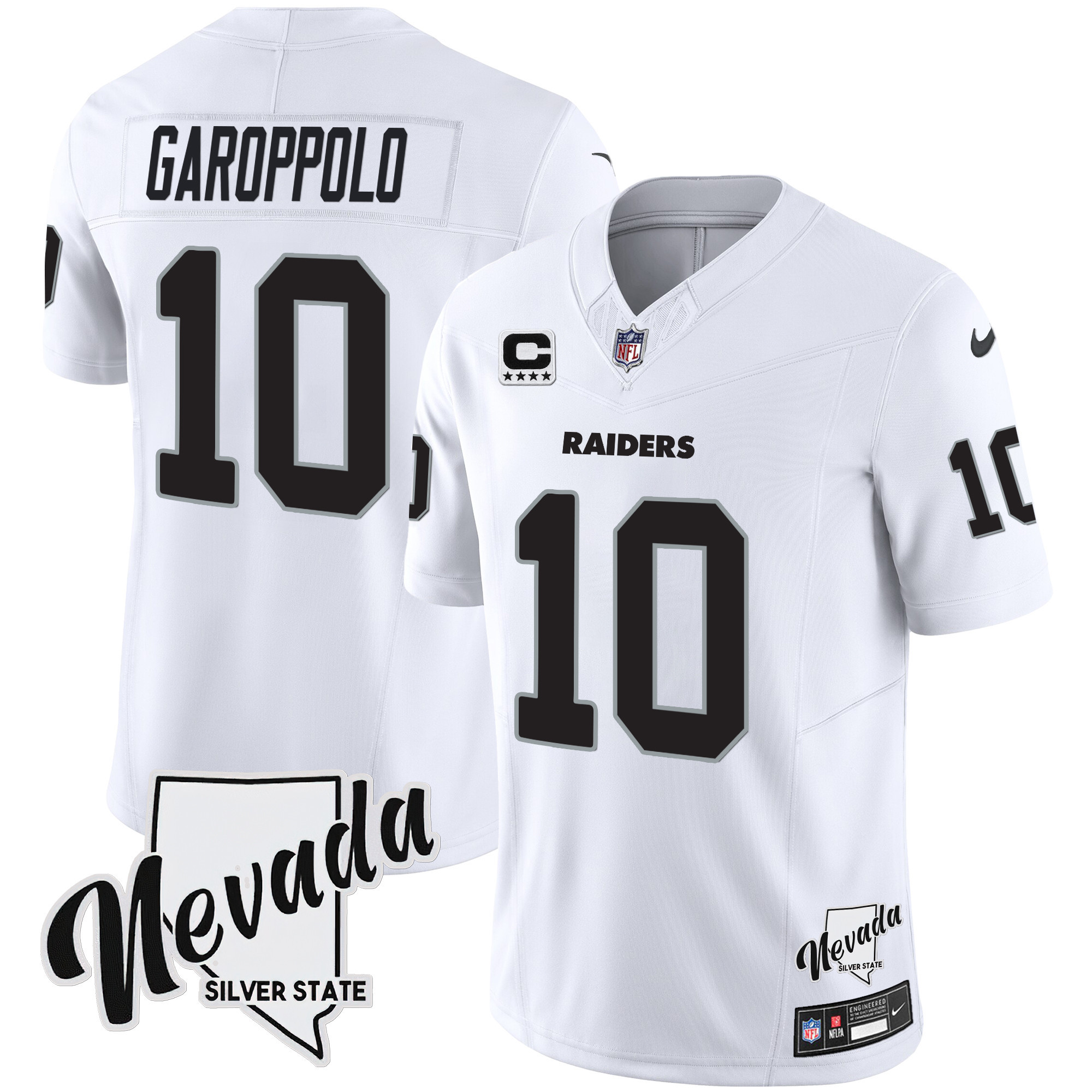 Jimmy Garoppolo Men's Las Vegas Raiders Nevada Silver State Patch Vapor White Jersey - All Stitched 