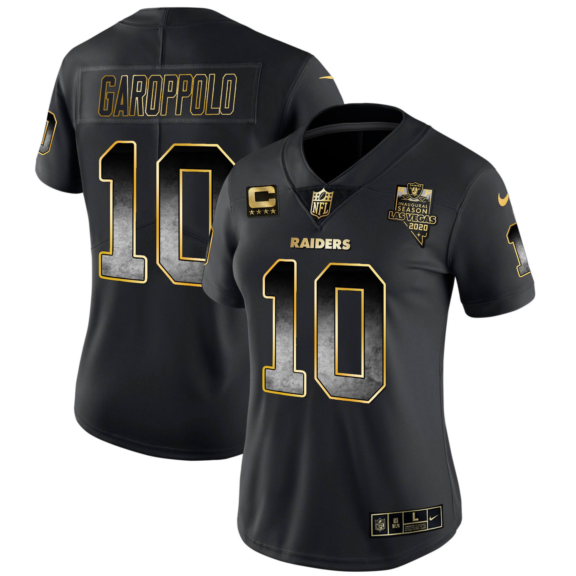 Jimmy Garoppolo Women's Las Vegas Raiders Gold Arch Smoke Vapor Black Gold Jersey - All Stitched 