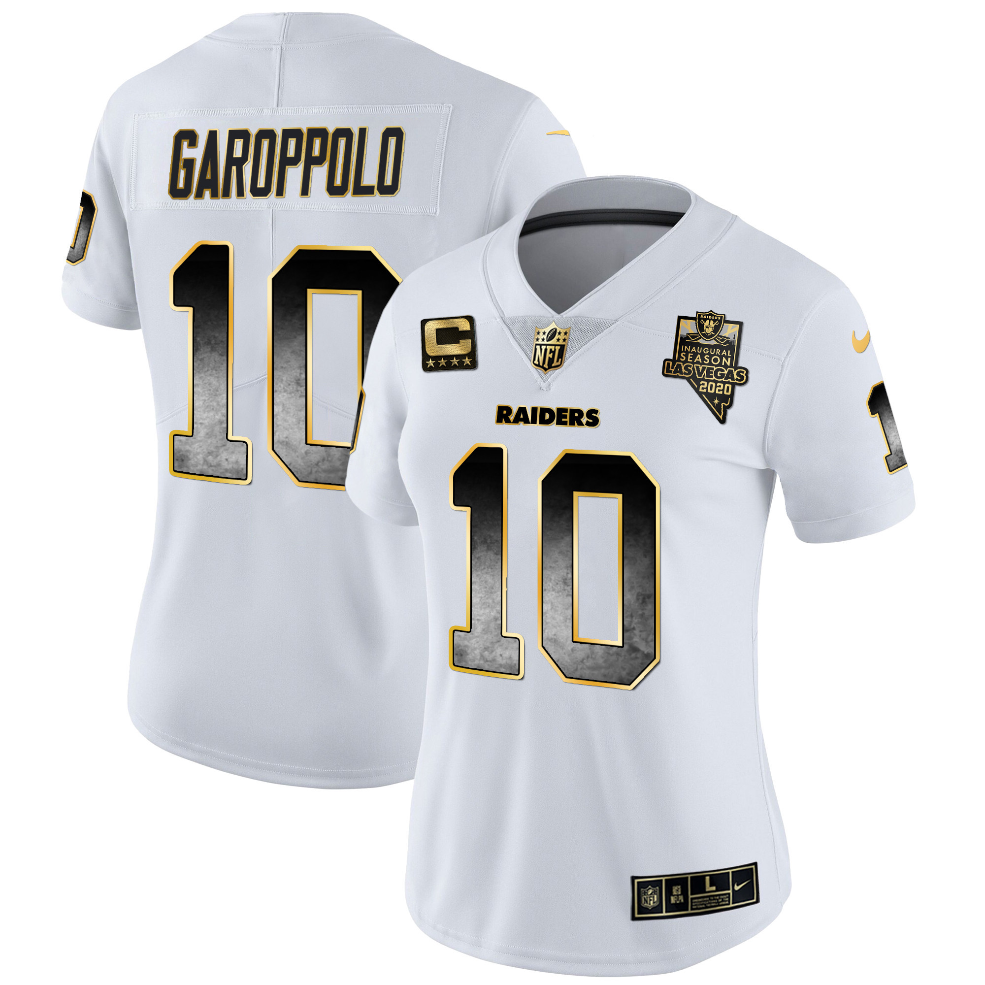 Jimmy Garoppolo Women's Las Vegas Raiders Gold Arch Smoke Vapor White Gold Jersey - All Stitched 