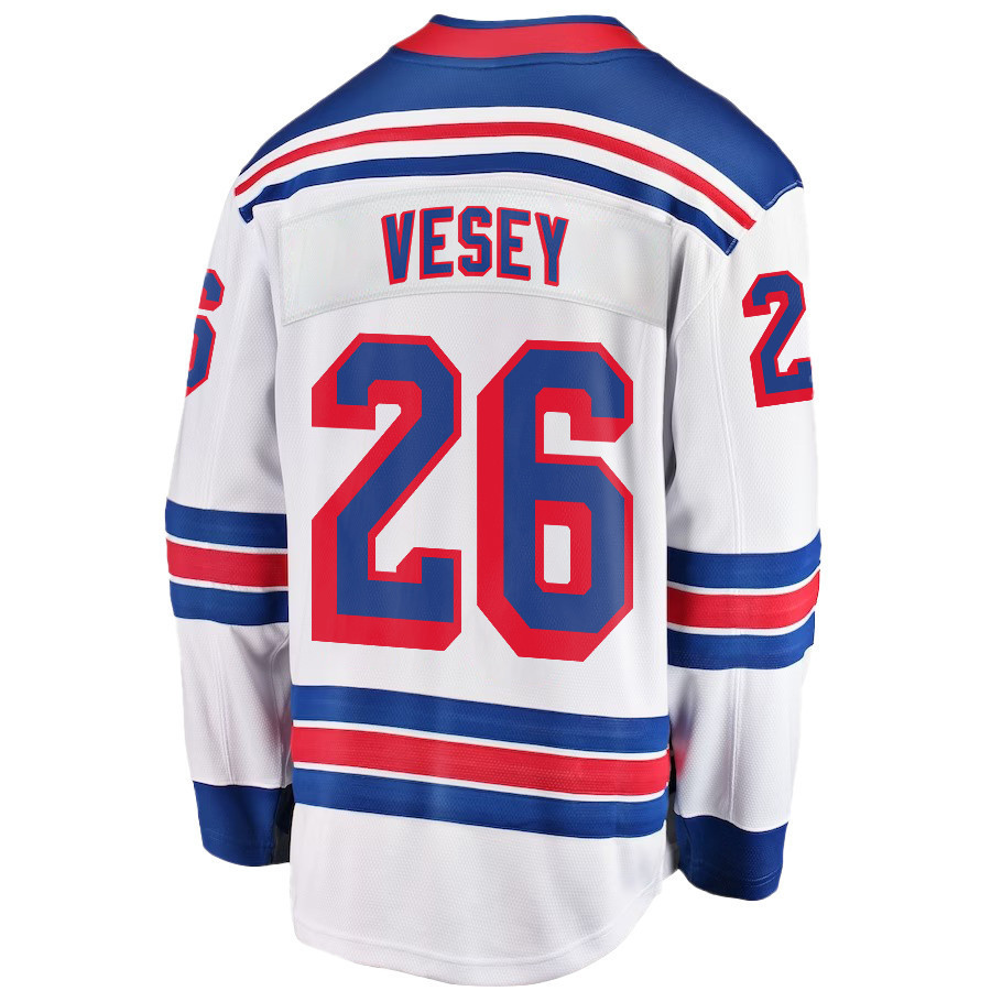 Jimmy Vesey 26 New York Rangers Stanley Cup 2023 Playoffs Patch Away Breakaway Men Stitched Jersey – White