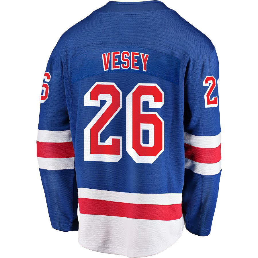 Jimmy Vesey 26 New York Rangers Stanley Cup 2023 Playoffs Patch Home Breakaway Men Stitched Jersey – Blue