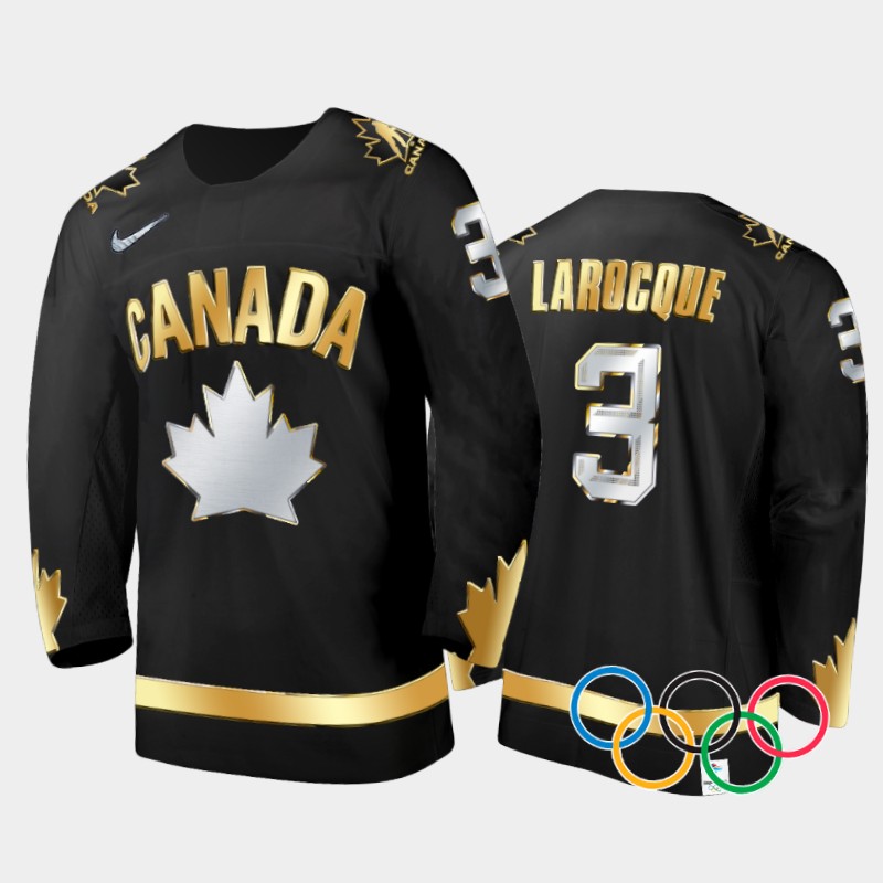 Jocelyne Larocque Canada Women's Black Gold Winner Jersey 2022 Winter Olympic Champions