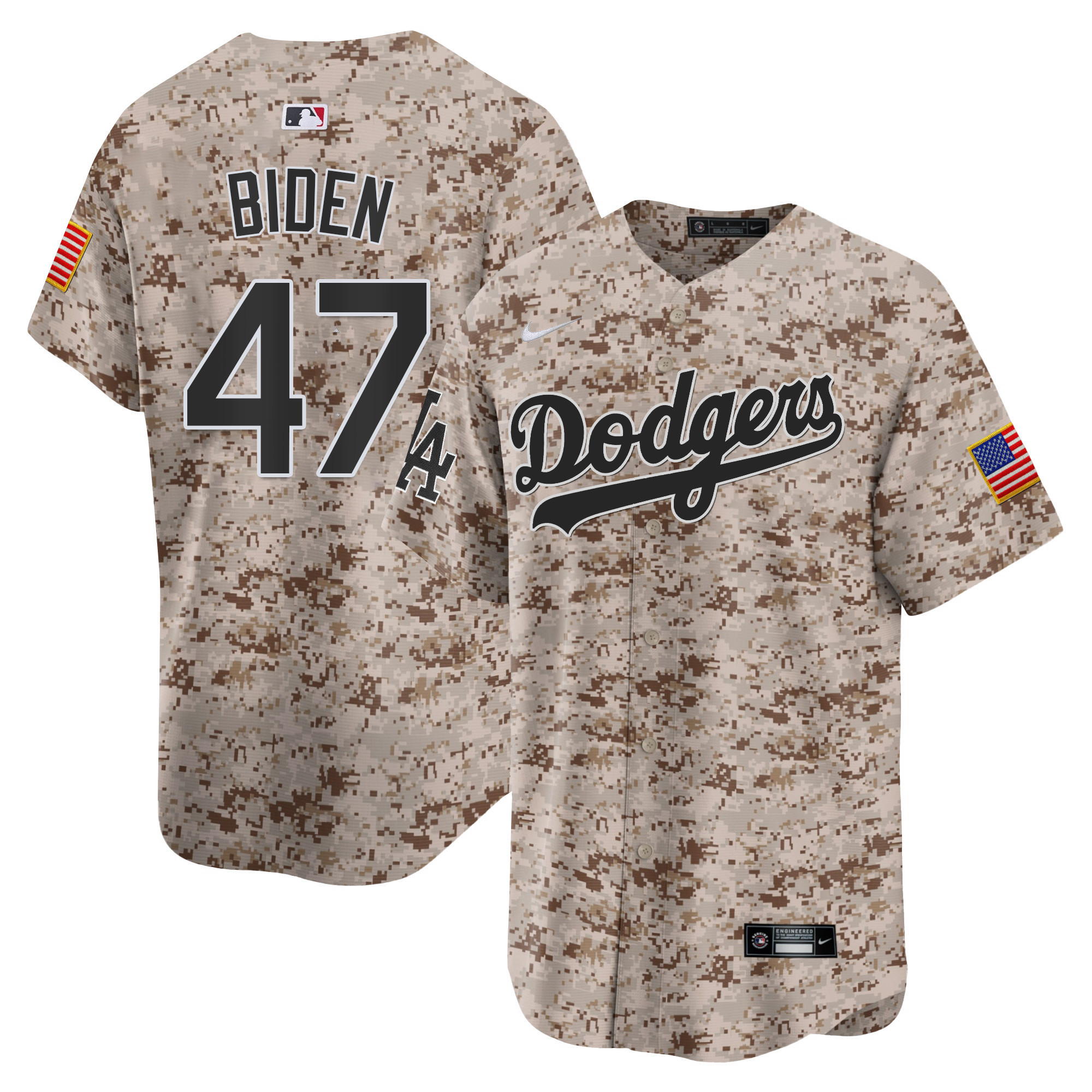 Joe Biden Men's Los Angeles Dodgers USMC Alternate Vapor Premier Limited Desert Jersey - All Stitched