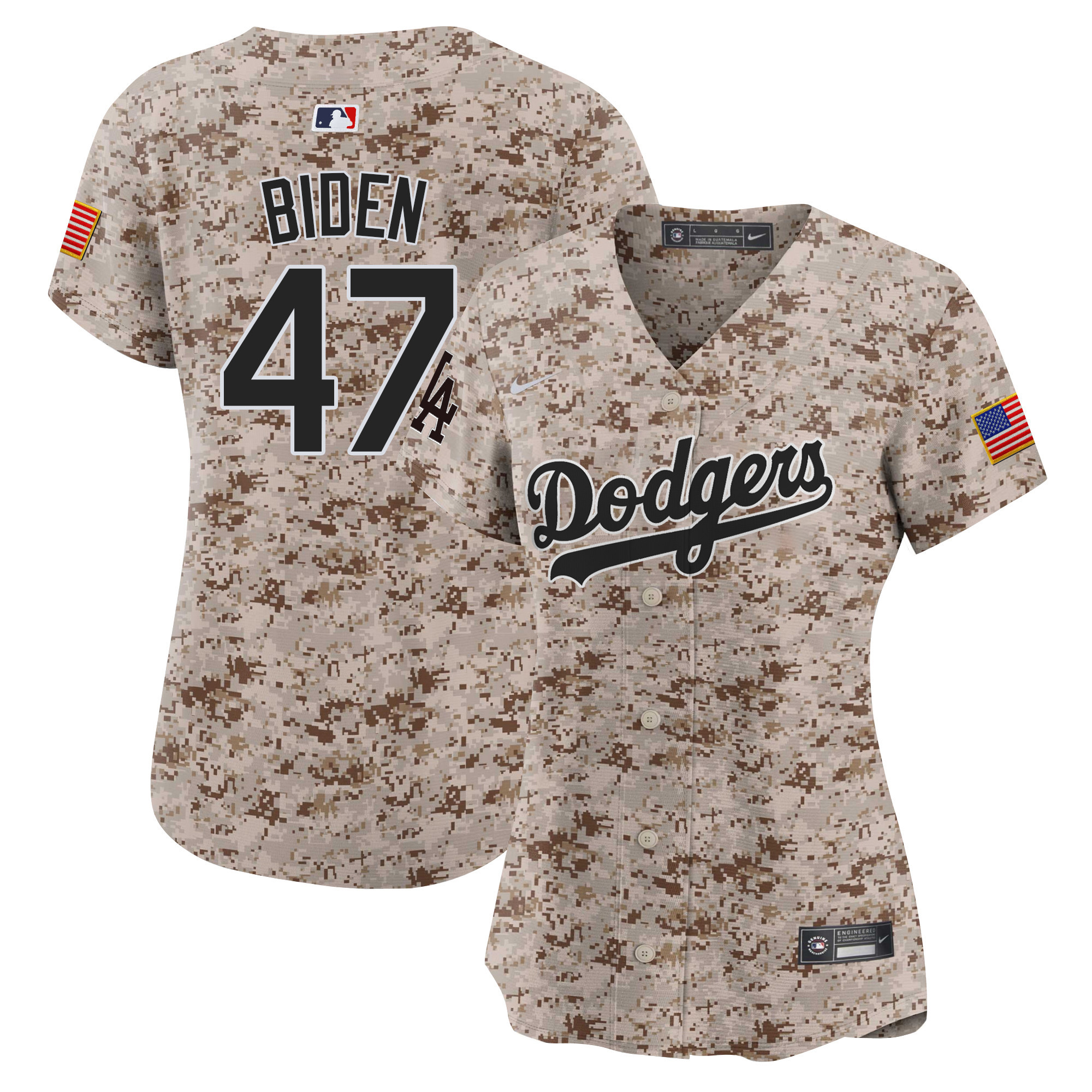 Joe Biden Women's Los Angeles Dodgers USMC Alternate Vapor Premier Limited Desert Jersey - All Stitched