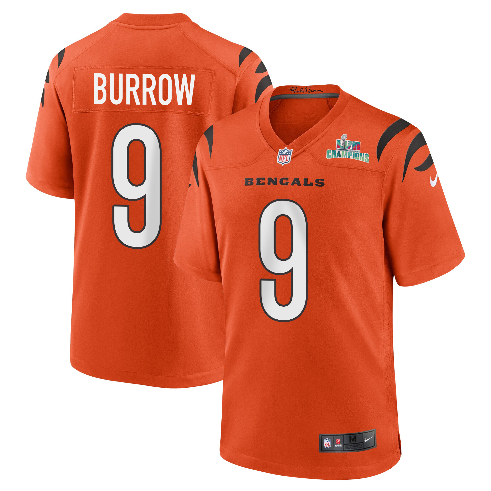 Joe Burrow 9 Cincinnati Bengals Super Bowl LVII Champions Men Alternate Game Stitched Jersey – Orange