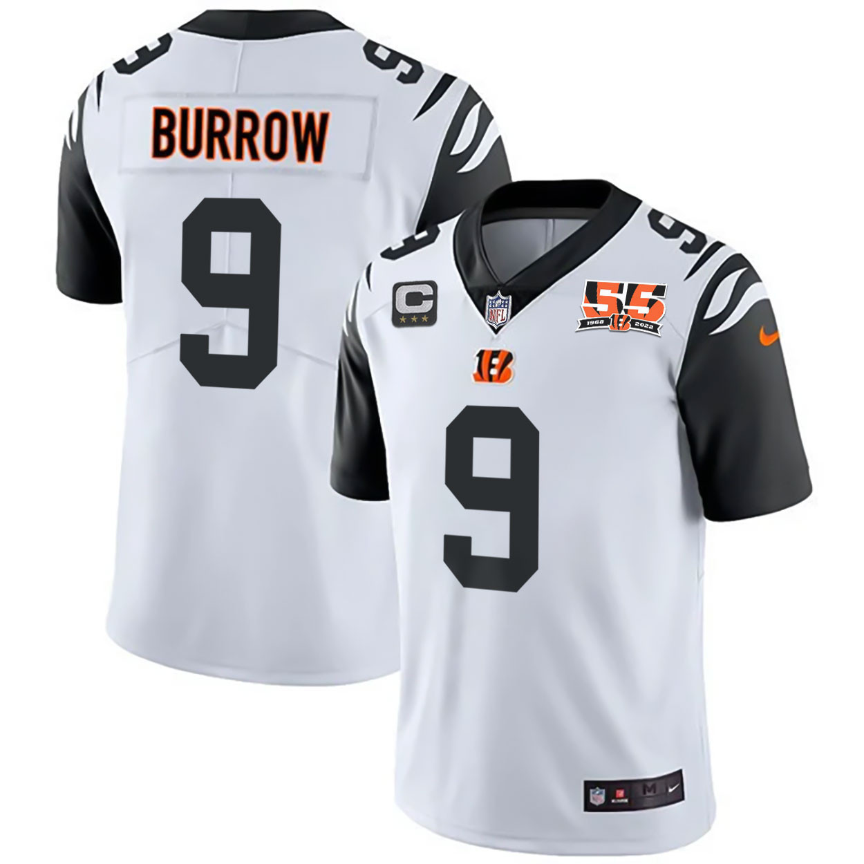 Joe Burrow Men's Cincinnati Bengals 55th 1968 - 2022 Anniversary Patch Player Vapor Limited Color Rush Jersey - All Stitched 