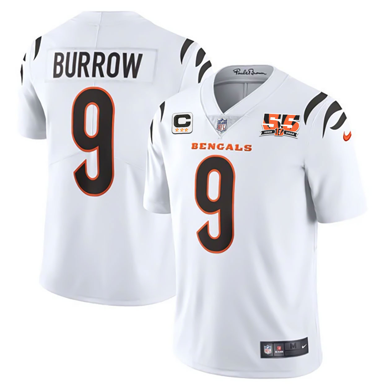Joe Burrow Men's Cincinnati Bengals 55th 1968 - 2022 Anniversary Patch Player Vapor Limited White Jersey - All Stitched 