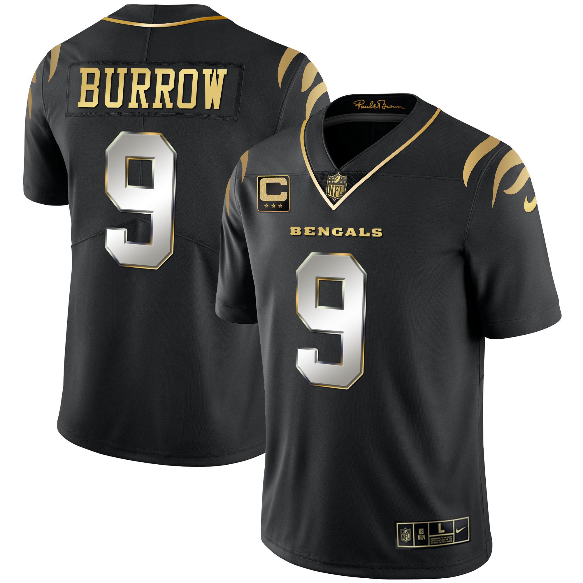 Joe Burrow Men's Cincinnati Bengals Black Gold & White Gold Vapor Black Limited Jersey - All Stitched 