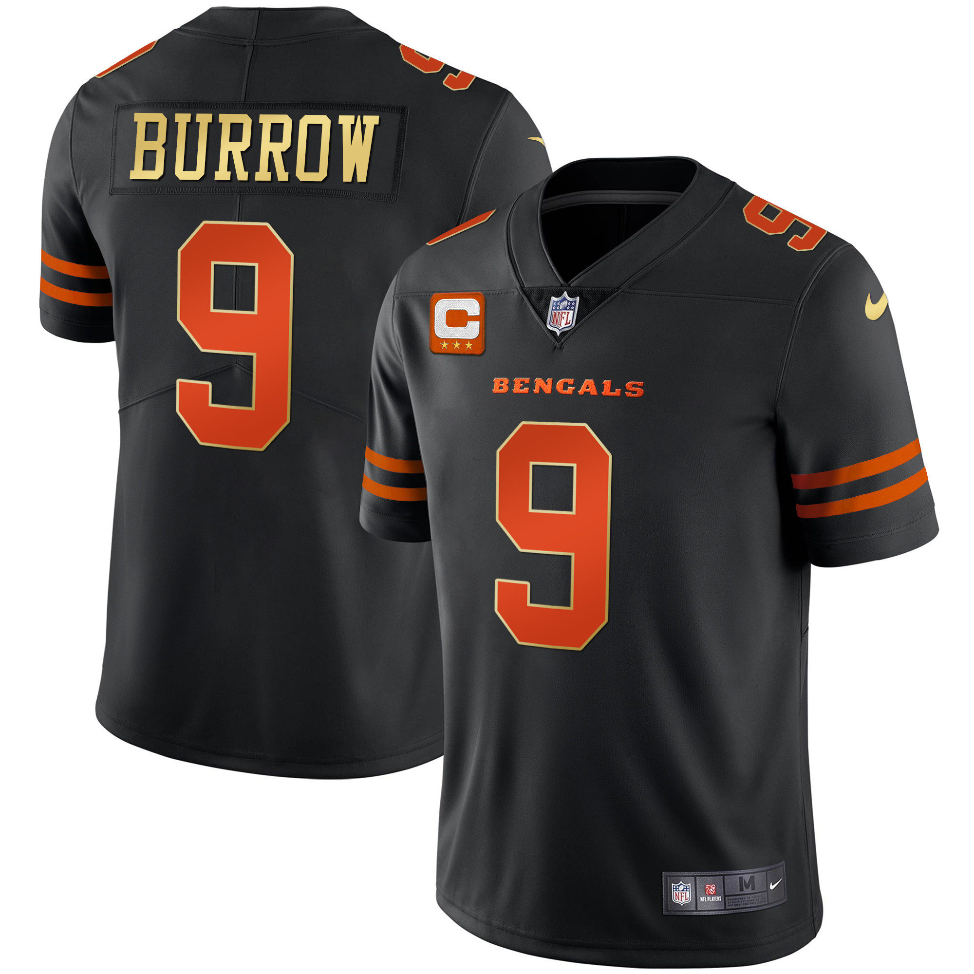 Joe Burrow Men's Cincinnati Bengals Black Gold & White Gold Vapor Black Orange Jersey - All Stitched 