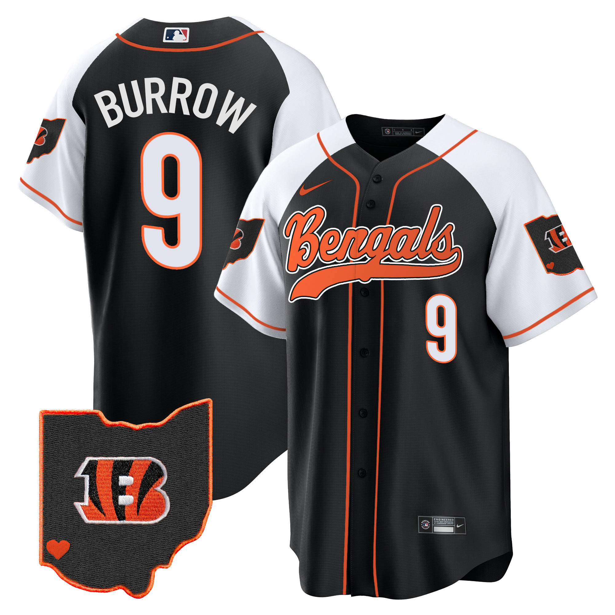 Joe Burrow Men's Cincinnati Bengals Ohio Patch Baseball Alternate Jersey - All Stitched 