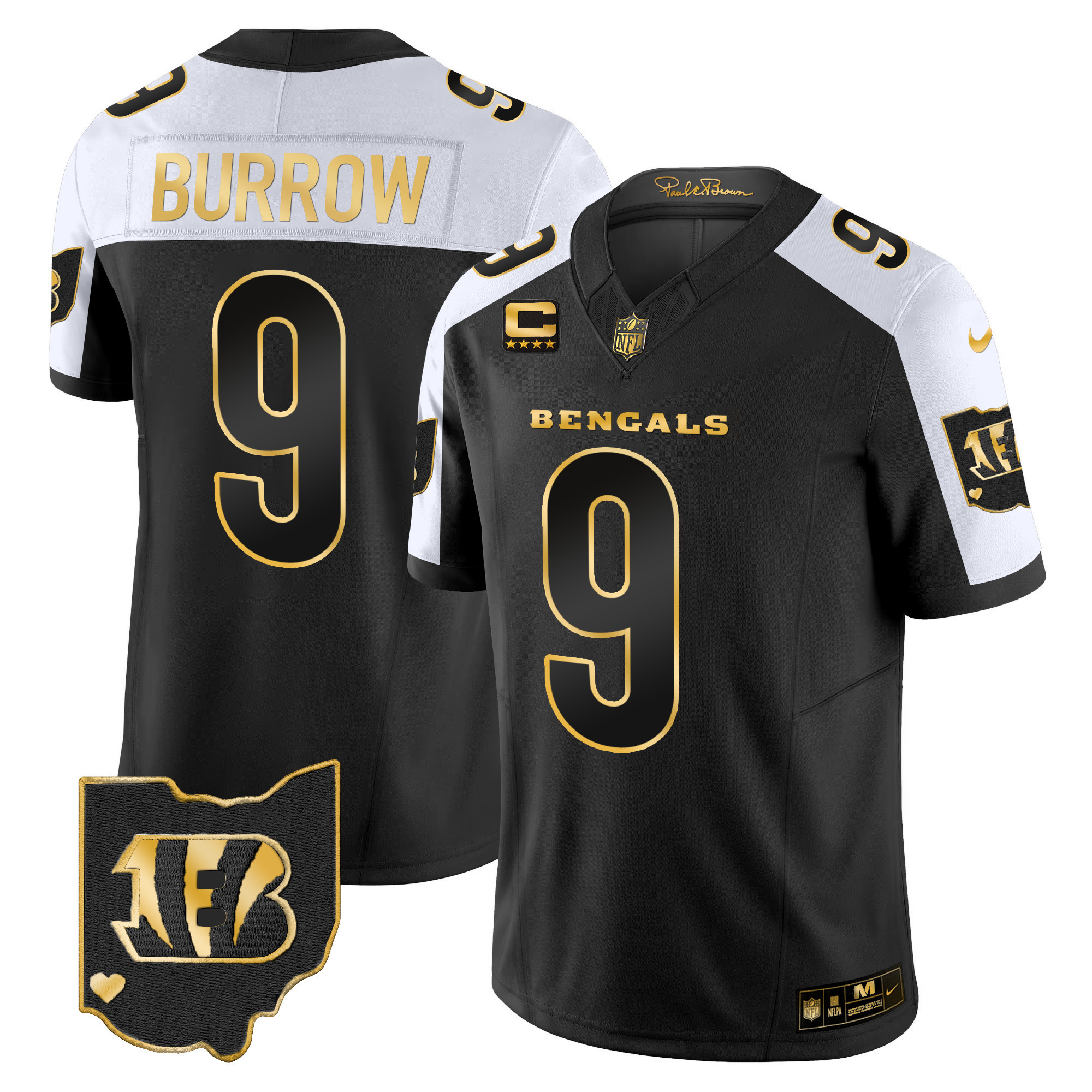 Joe Burrow Men's Cincinnati Bengals Ohio Patch Gold Vapor Limited Alternate Jersey - All Stitched 