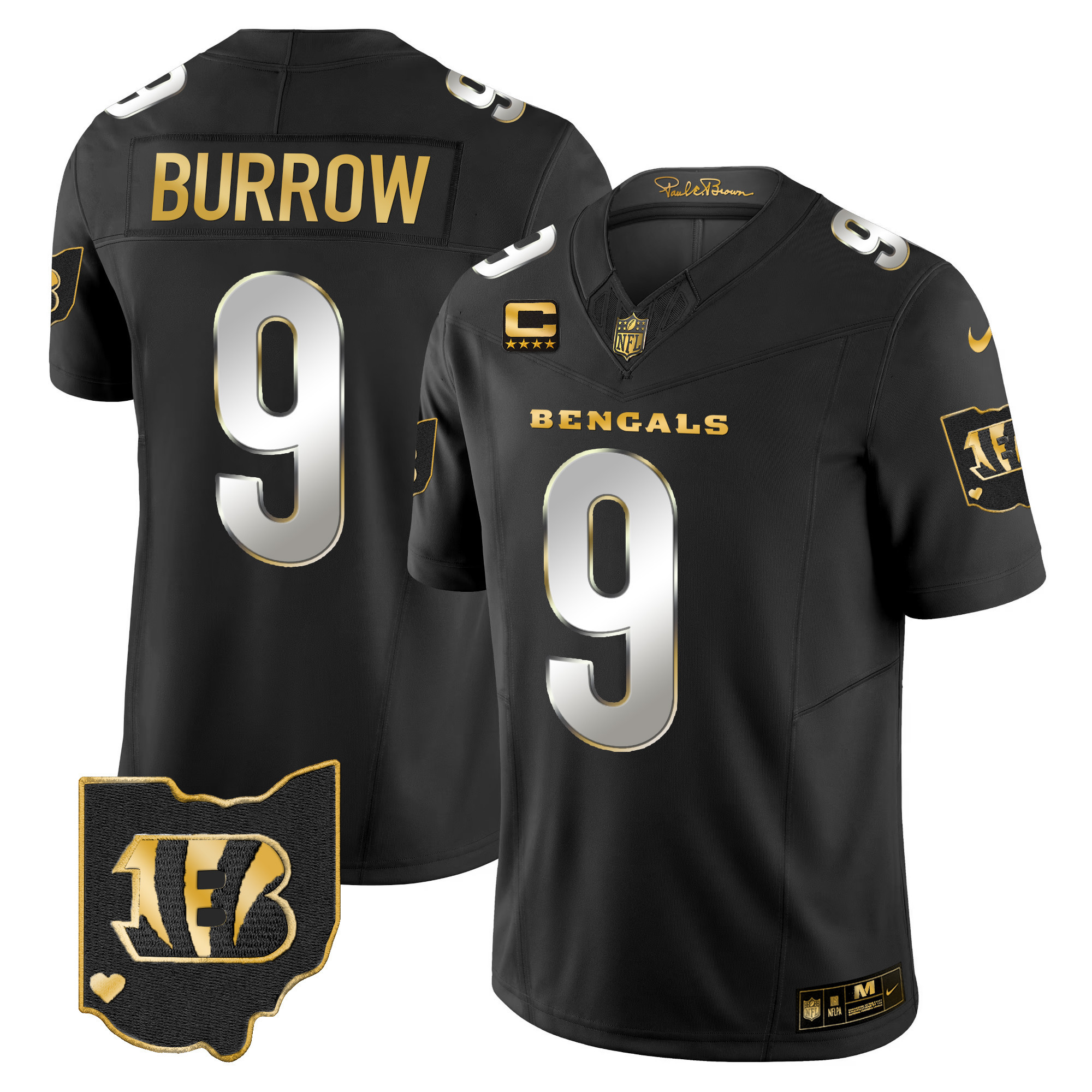 Joe Burrow Men's Cincinnati Bengals Ohio Patch Gold Vapor Limited Black Limited Jersey - All Stitched 