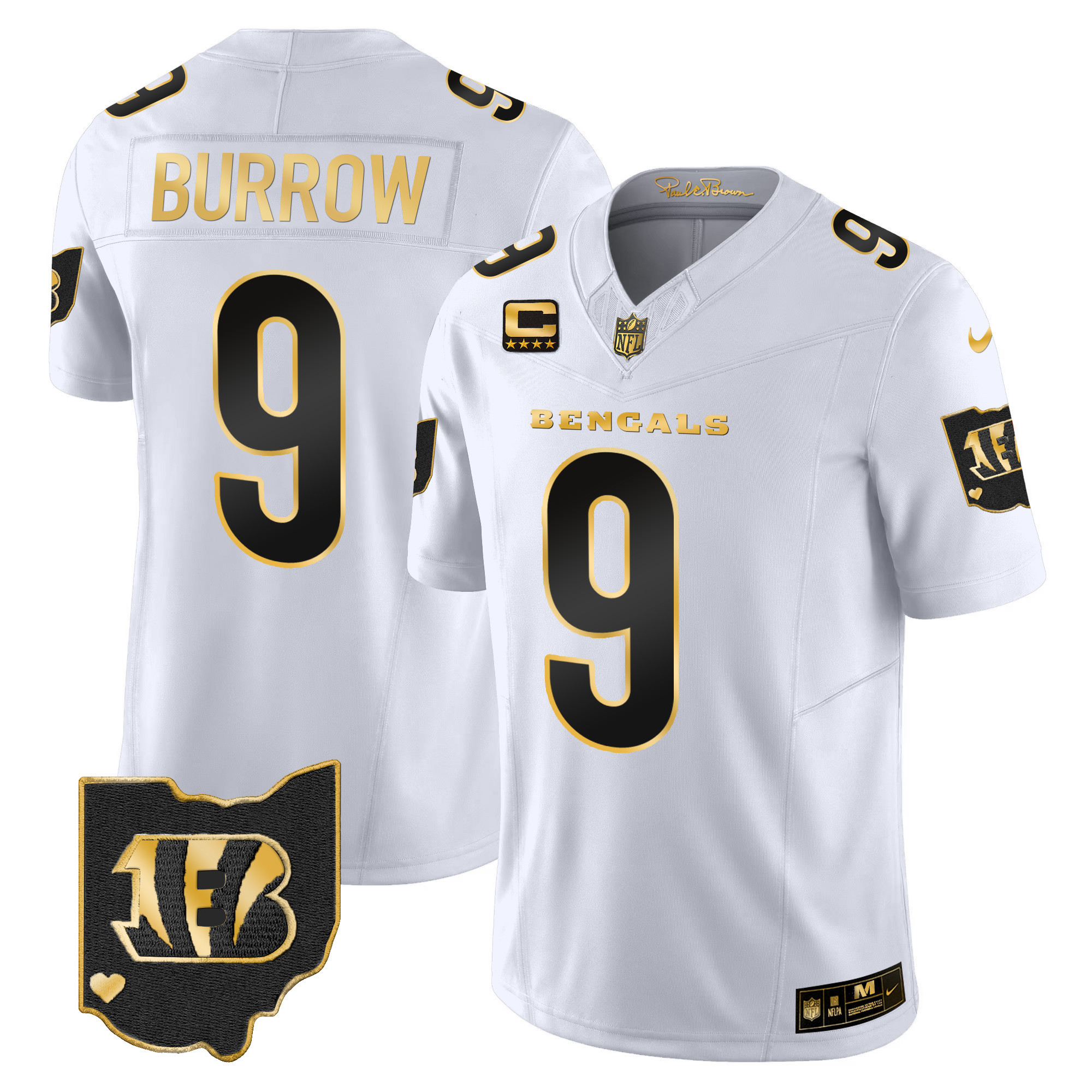 Joe Burrow Men's Cincinnati Bengals Ohio Patch Gold Vapor Limited White Gold Jersey - All Stitched 