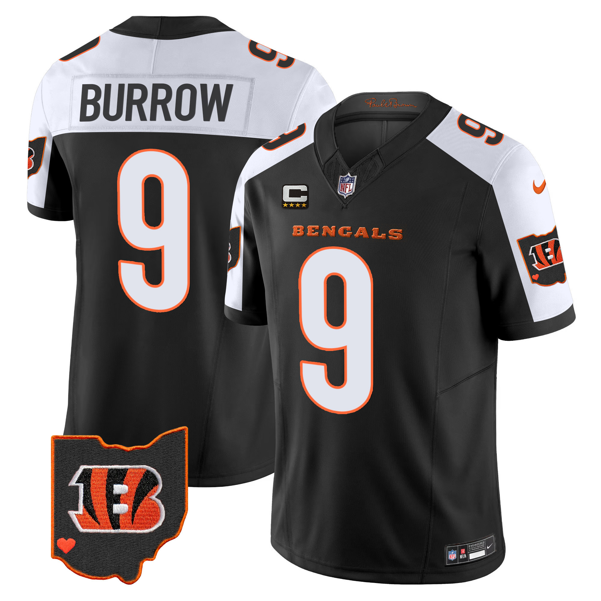 Joe Burrow Men's Cincinnati Bengals Ohio Patch Vapor Limited Alternate Jersey - All Stitched 