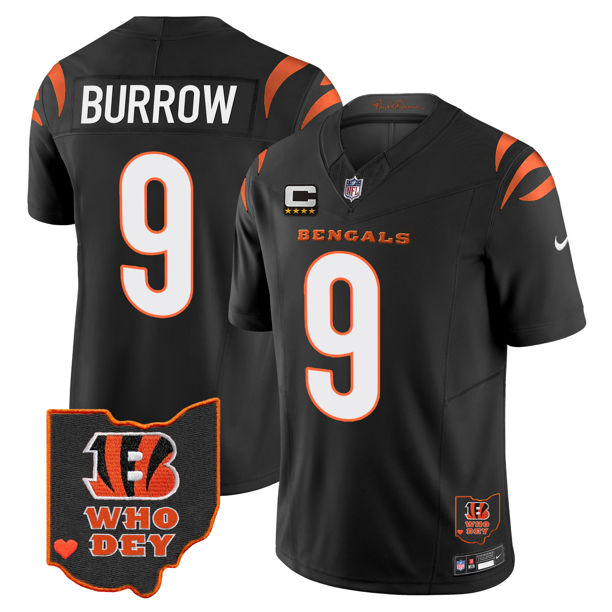 Joe Burrow Men's Cincinnati Bengals Ohio Patch Vapor Limited Black Jersey - All Stitched 
