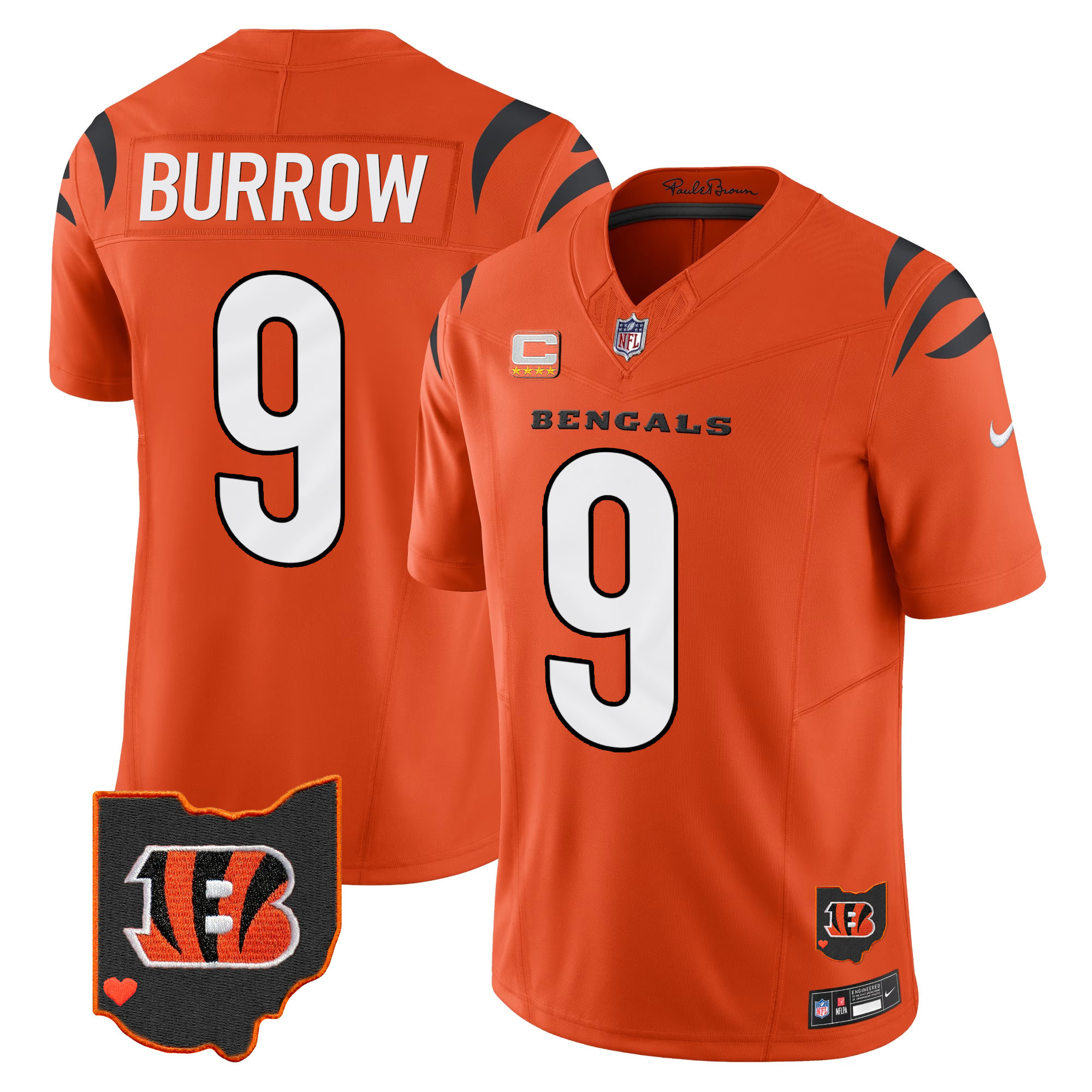 Joe Burrow Men's Cincinnati Bengals Ohio Patch Vapor Limited Orange Jersey - All Stitched 