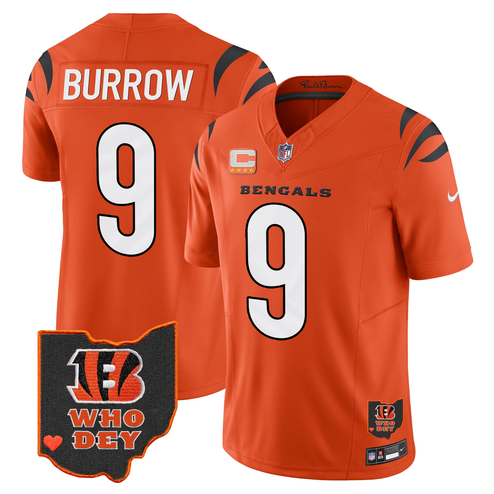 Joe Burrow Men's Cincinnati Bengals Ohio Patch Vapor Limited Orange Jersey - All Stitched 