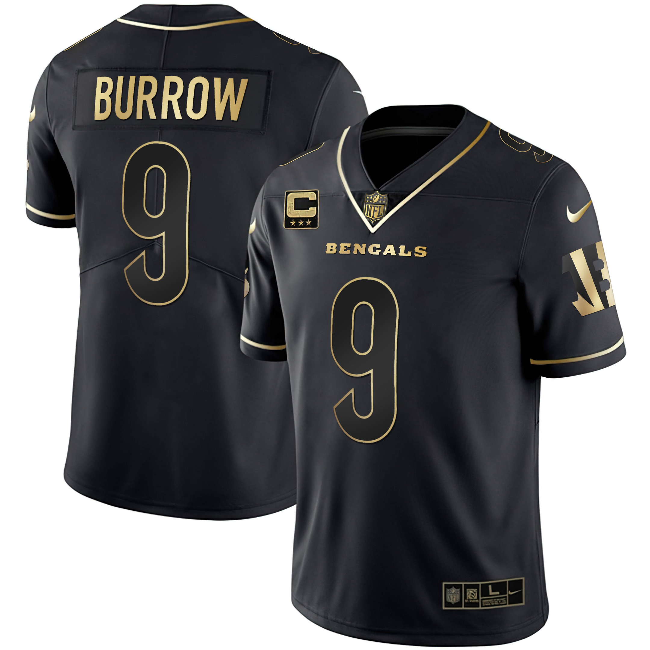 Joe Burrow Men's Cincinnati Bengals White Gold & Black Gold Black Gold Jersey - All Stitched 