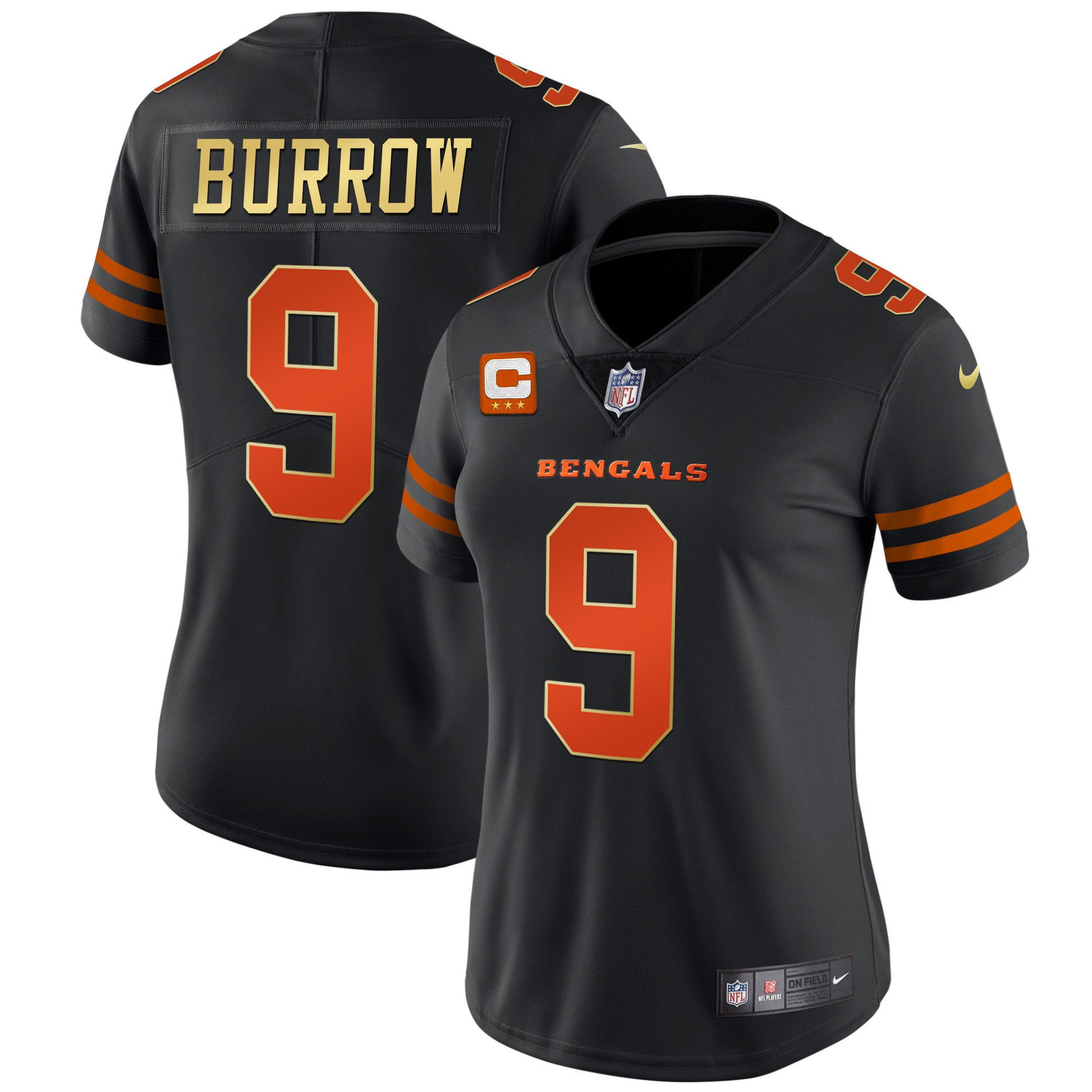 Joe Burrow Women's Cincinnati Bengals Black Gold Vapor Black Orange Jersey - All Stitched 