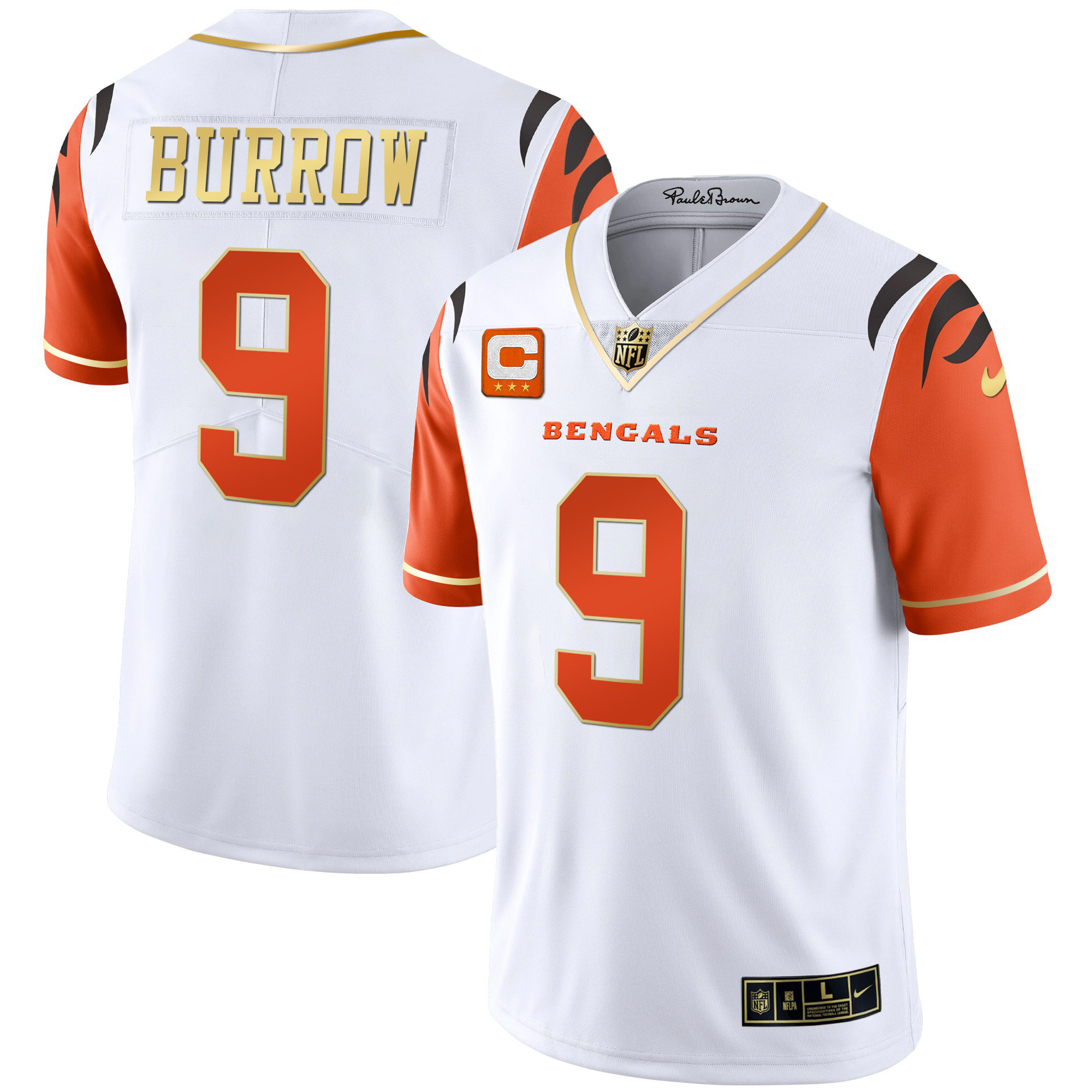 Joe Burrow Women's Cincinnati Bengals Black Gold Vapor Orange Sleeves Jersey - All Stitched 